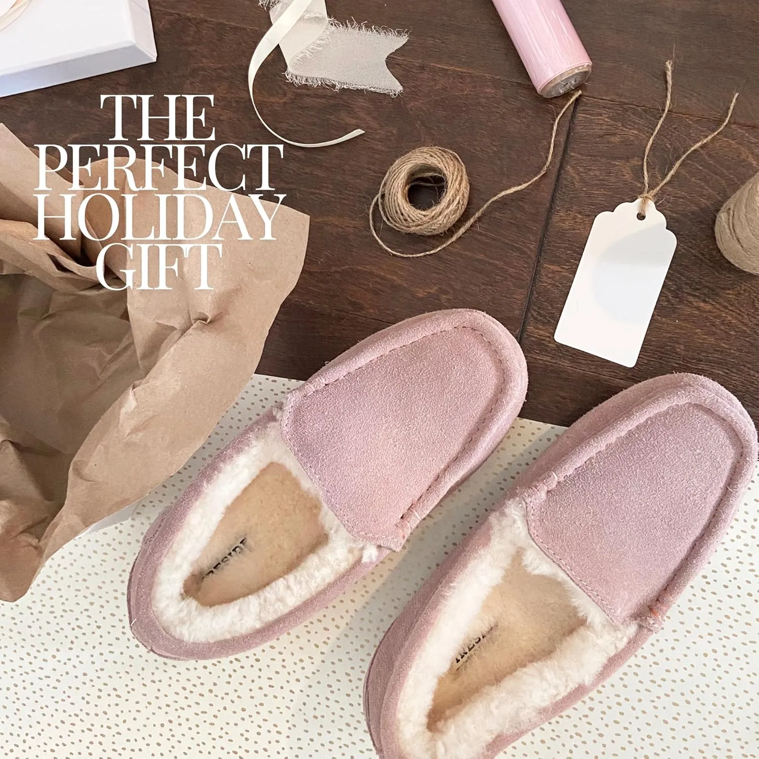 Dearfoams Women's Moccasin Slipper - Fireside Mel Indoor House Shoe with Genuine Shearling and Cozy Memeory Foam