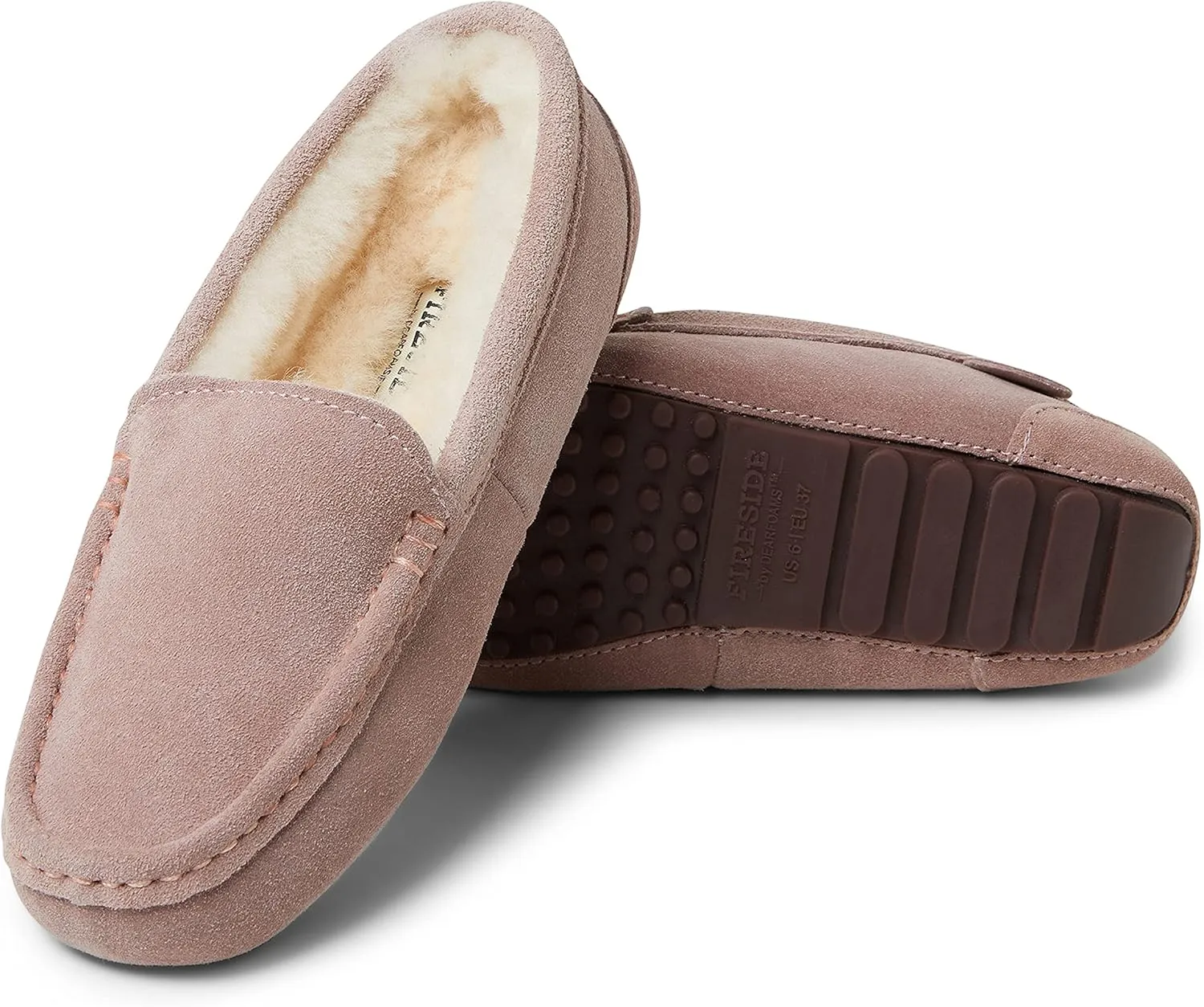 Dearfoams Women's Moccasin Slipper - Fireside Mel Indoor House Shoe with Genuine Shearling and Cozy Memeory Foam