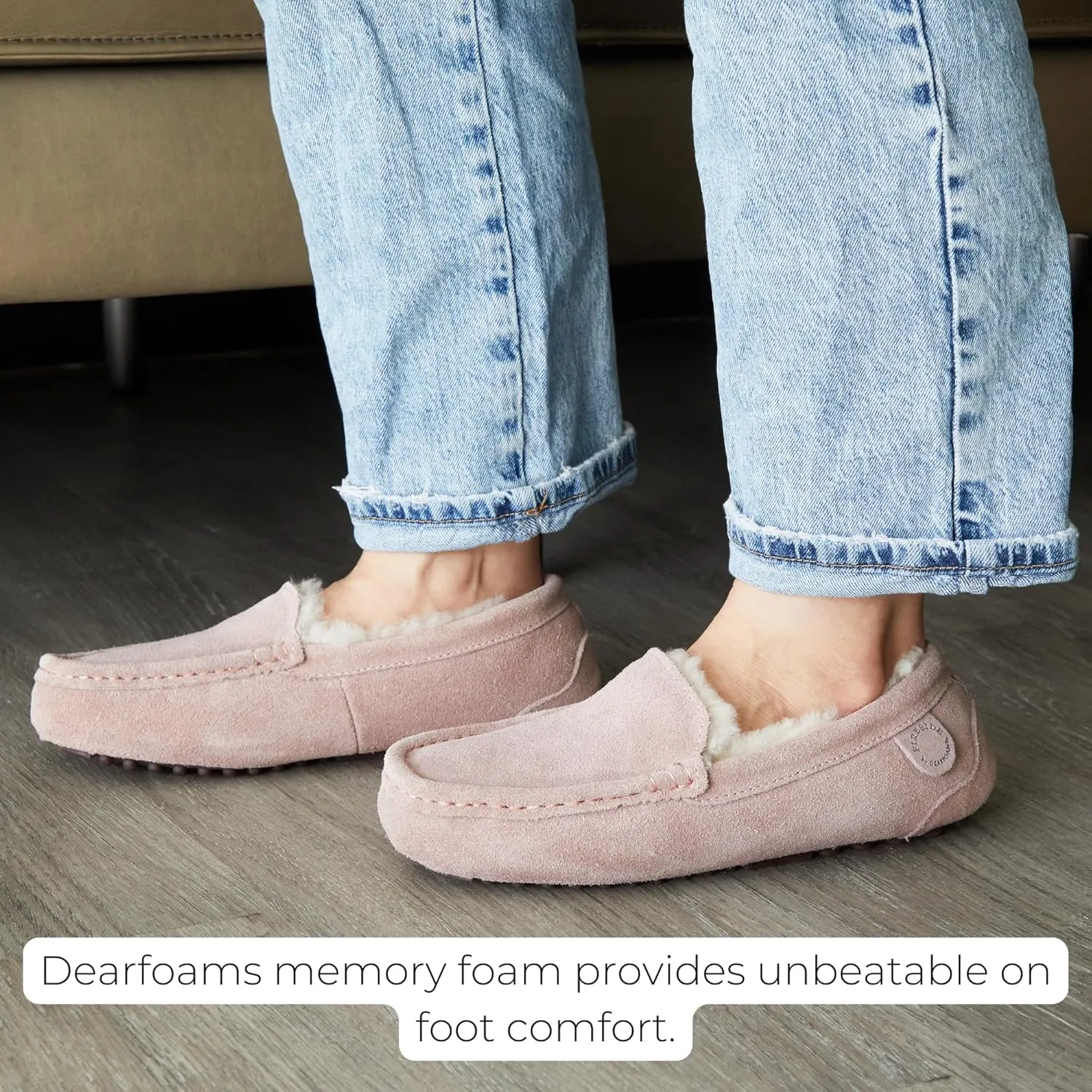Dearfoams Women's Moccasin Slipper - Fireside Mel Indoor House Shoe with Genuine Shearling and Cozy Memeory Foam