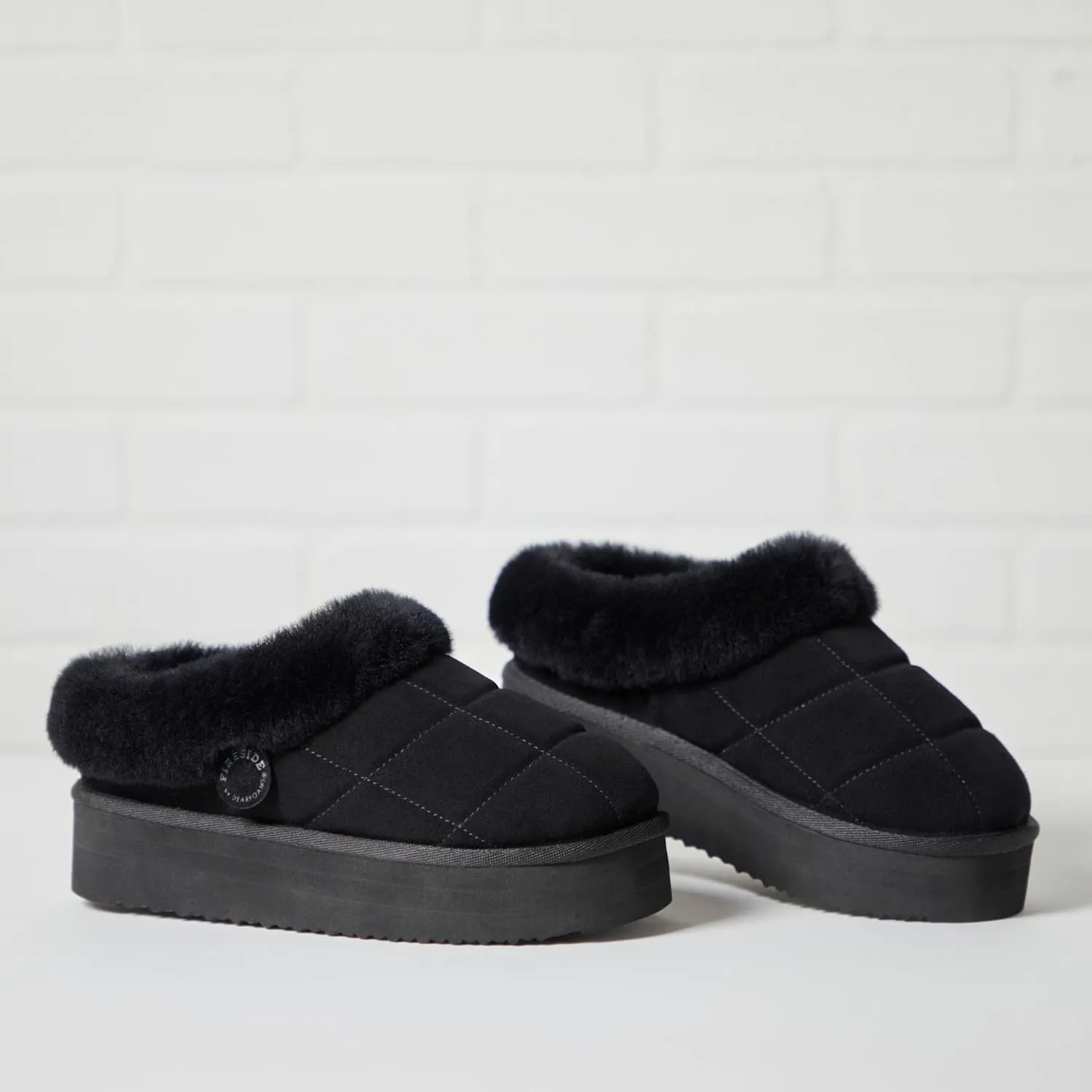 Dearfoams Women's Shearling Platform Slippers Bendigo Comfy Puff Plush Clog House Shoes
