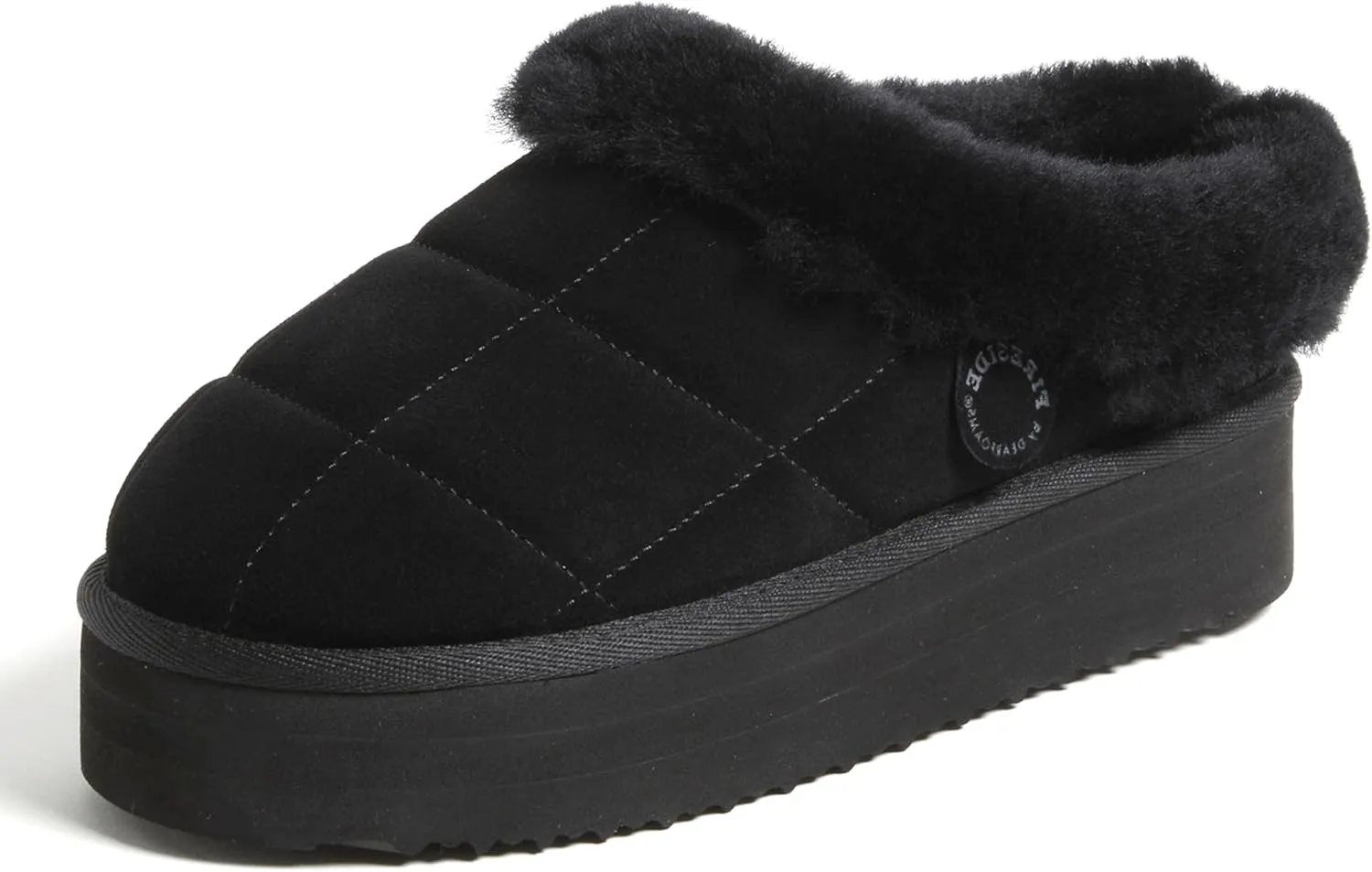 Dearfoams Women's Shearling Platform Slippers Bendigo Comfy Puff Plush Clog House Shoes