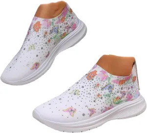 DESESE Women's Rhinestone Stretch Casual Breathable Sneakers Fashion Mesh Walking Shoe Slip-on Loafers