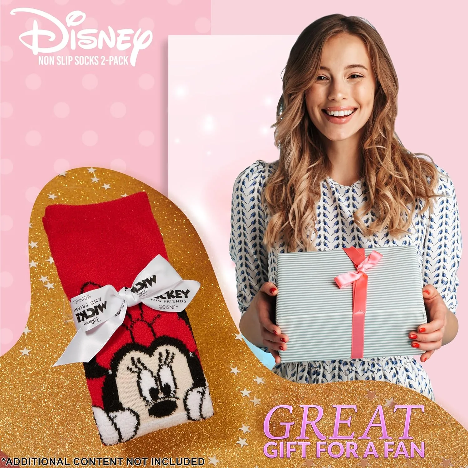 Disney Stitch Slippers Socks Women 2 Pack Fluffy Socks Non Slip Fleece Bed Socks Stitch Minnie Mickey Mouse Baby Yoda