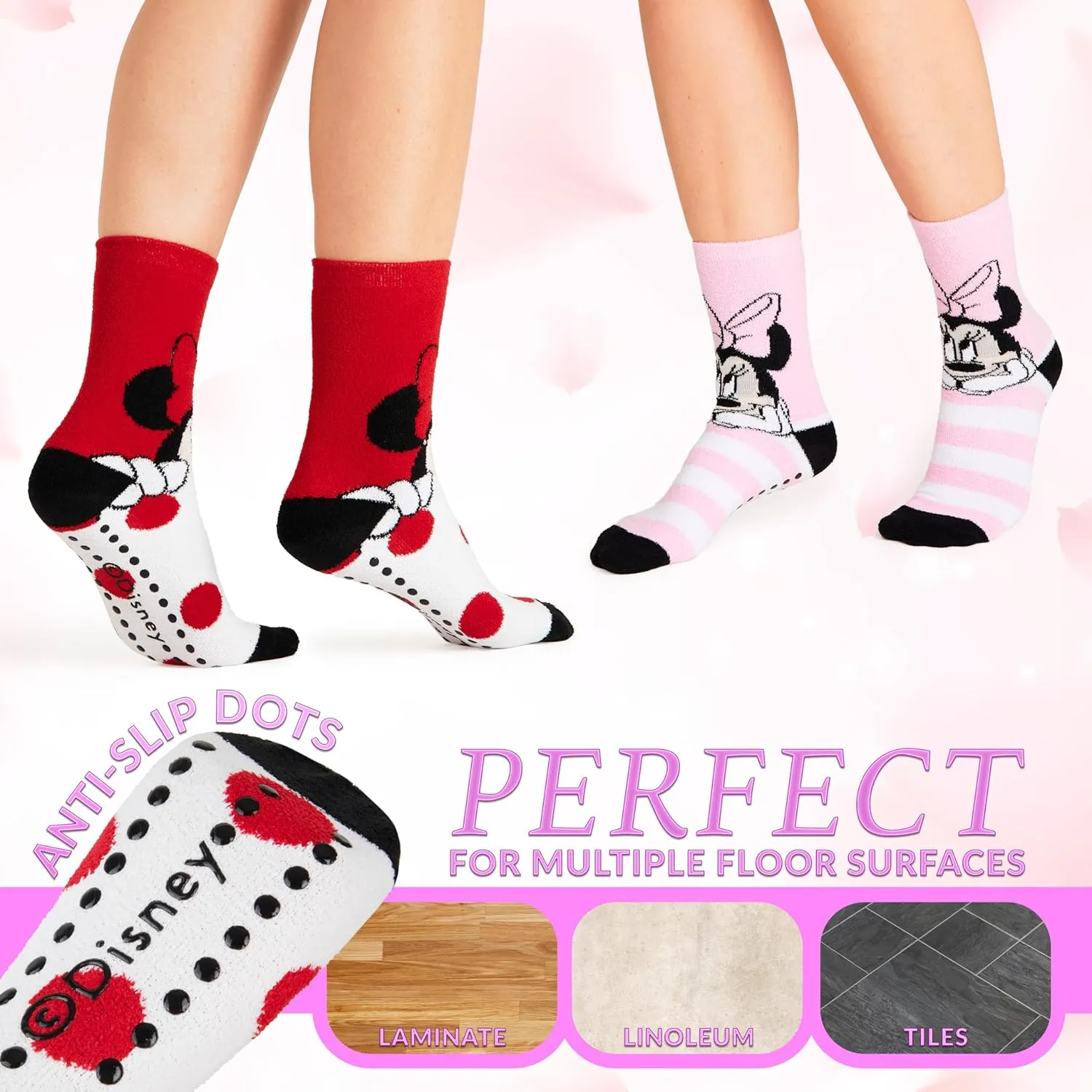Disney Stitch Slippers Socks Women 2 Pack Fluffy Socks Non Slip Fleece Bed Socks Stitch Minnie Mickey Mouse Baby Yoda