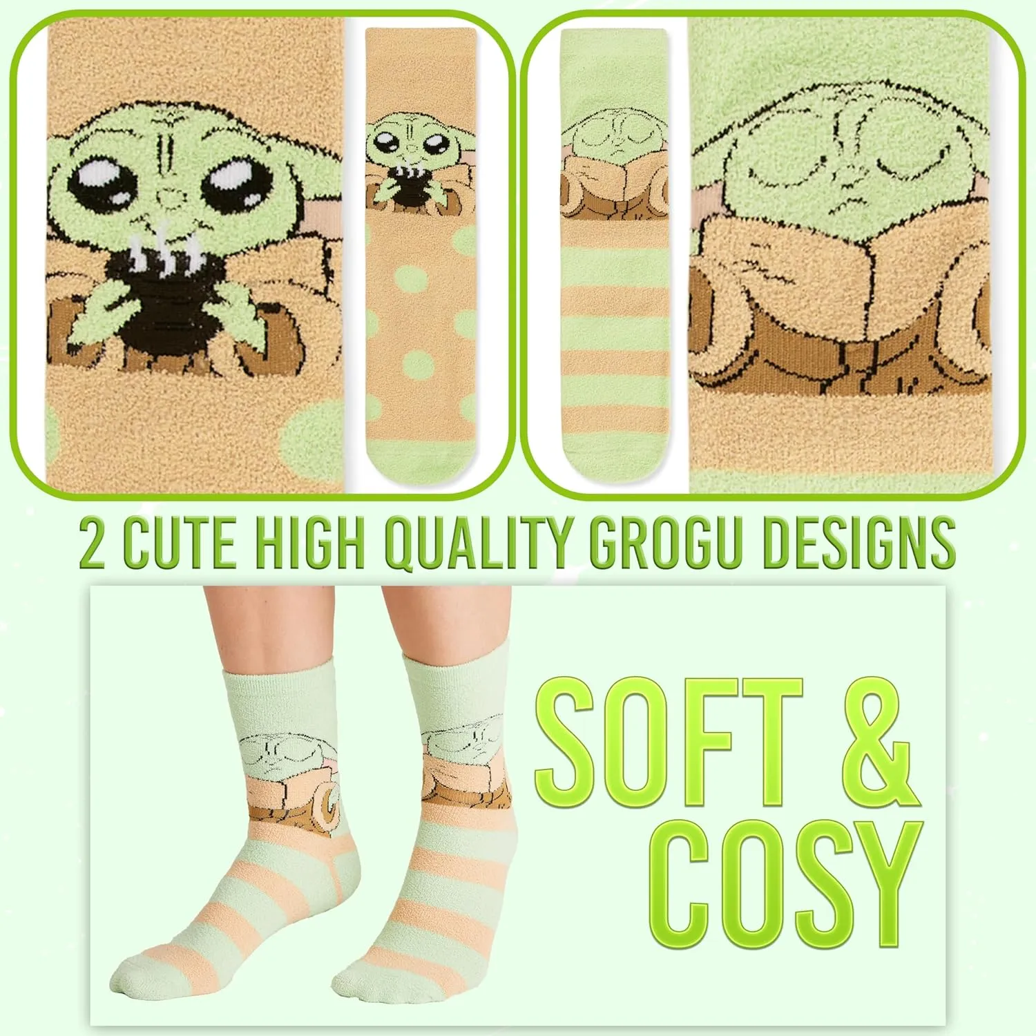 Disney Stitch Slippers Socks Women 2 Pack Fluffy Socks Non Slip Fleece Bed Socks Stitch Minnie Mickey Mouse Baby Yoda