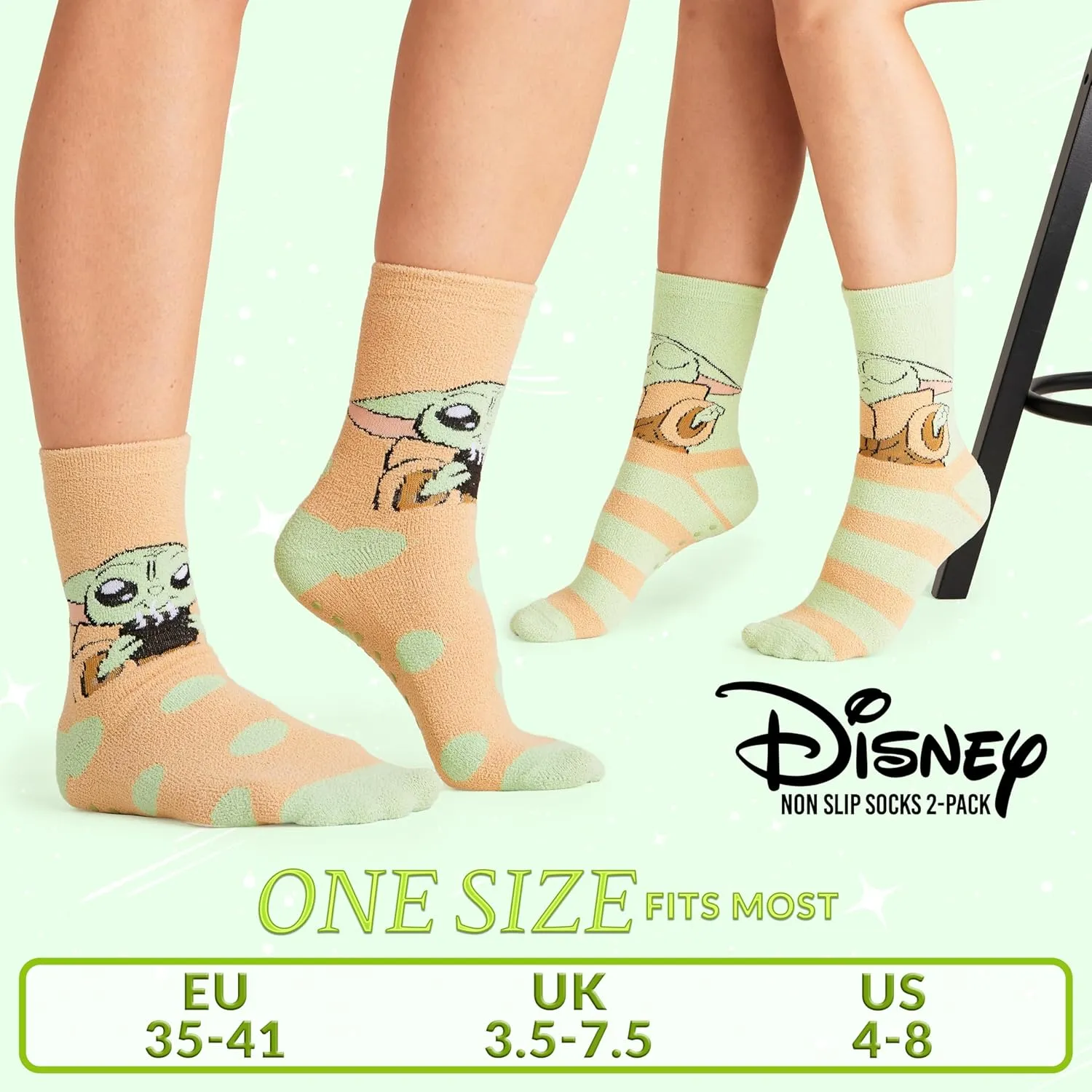 Disney Stitch Slippers Socks Women 2 Pack Fluffy Socks Non Slip Fleece Bed Socks Stitch Minnie Mickey Mouse Baby Yoda