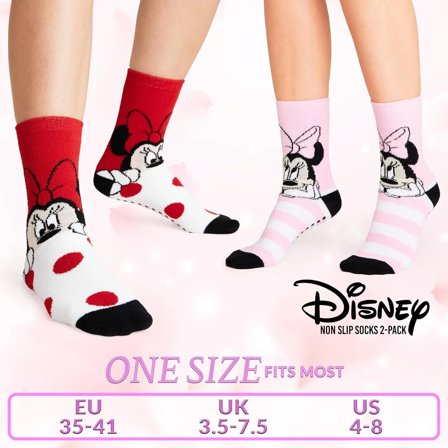 Disney Stitch Slippers Socks Women 2 Pack Fluffy Socks Non Slip Fleece Bed Socks Stitch Minnie Mickey Mouse Baby Yoda