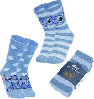 Disney Stitch Slippers Socks Women 2 Pack Fluffy Socks Non Slip Fleece Bed Socks Stitch Minnie Mickey Mouse Baby Yoda