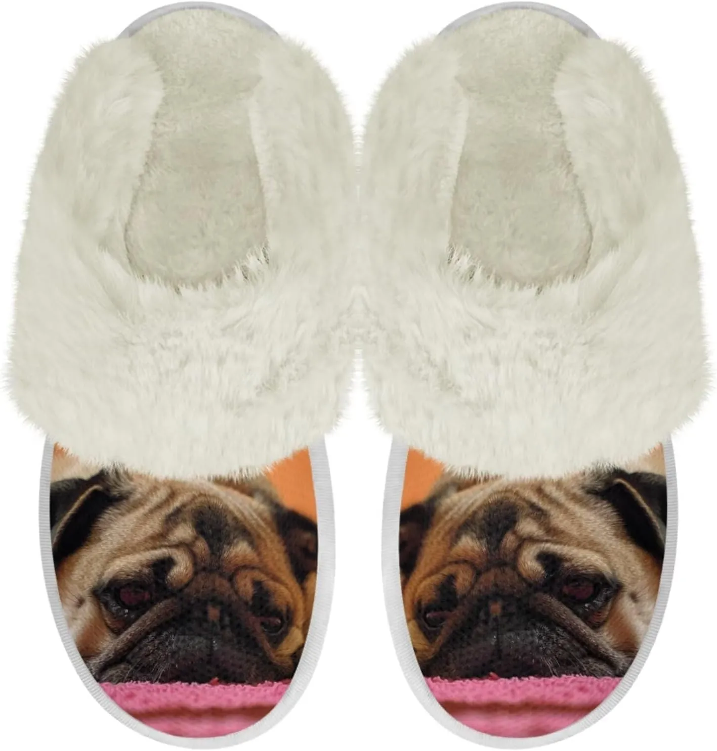 Dog Print Women Cotton Slippers Mens Slippers Fuzzy House Slippers for Women Memory Foam Plush Slippers Fully Flannel Lined Non Slip Shoes for Winter