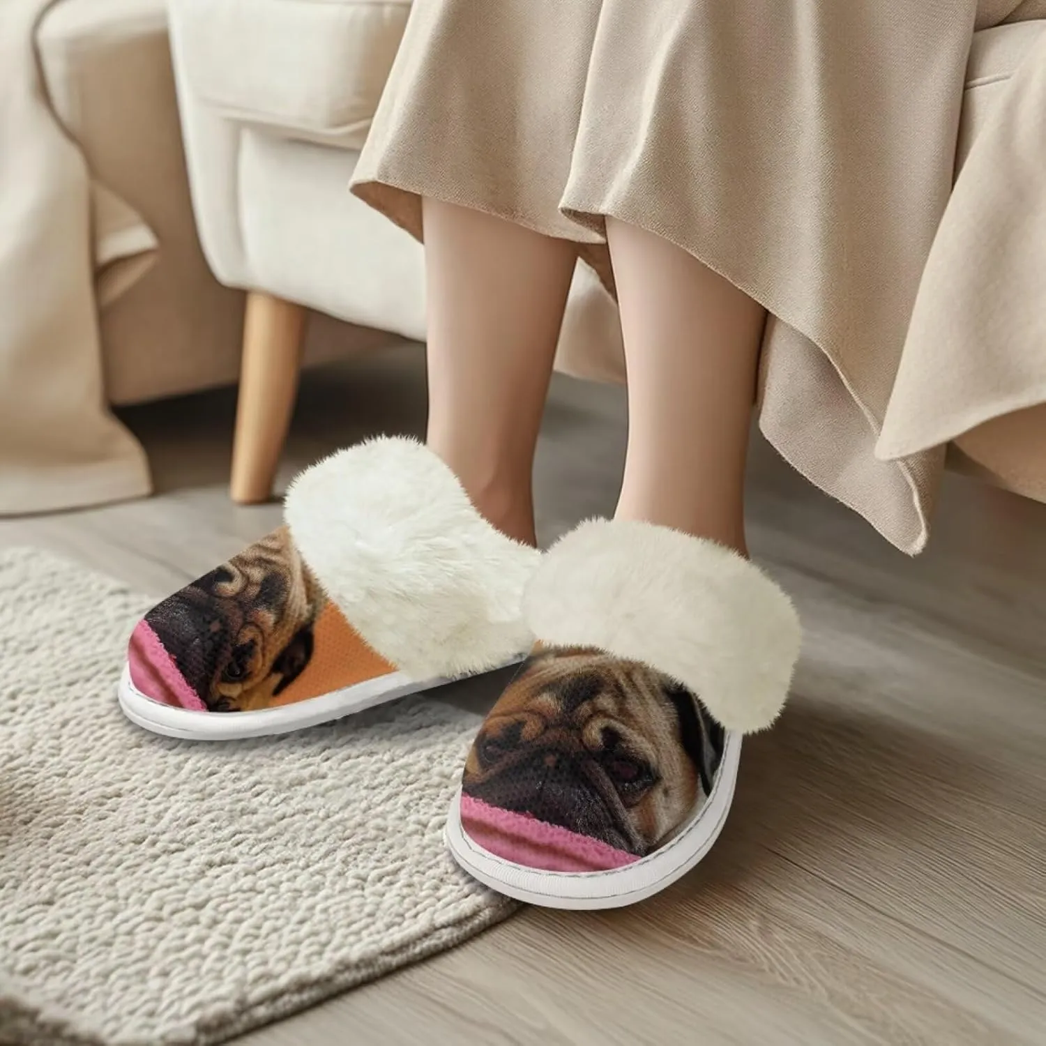 Dog Print Women Cotton Slippers Mens Slippers Fuzzy House Slippers for Women Memory Foam Plush Slippers Fully Flannel Lined Non Slip Shoes for Winter
