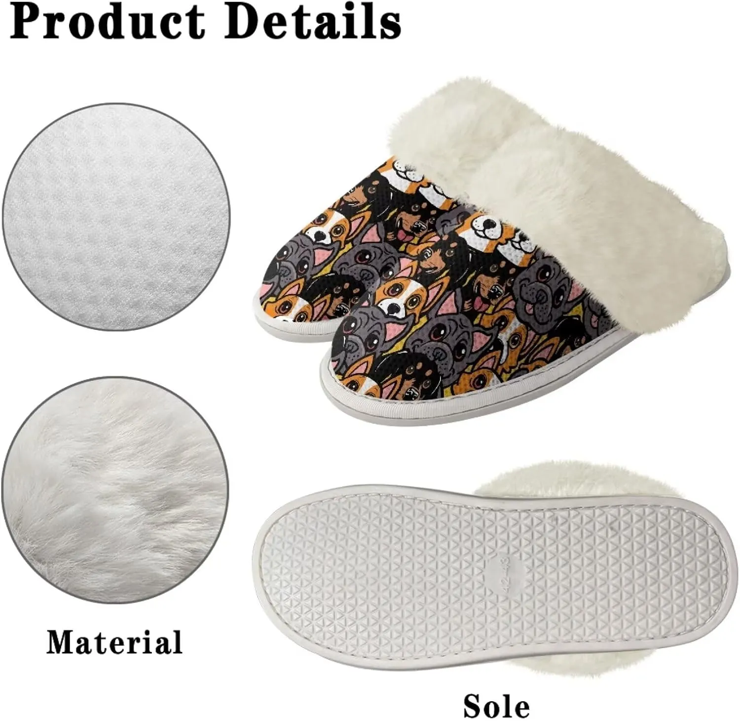 Dog Print Women Cotton Slippers Mens Slippers Fuzzy House Slippers for Women Memory Foam Plush Slippers Fully Flannel Lined Non Slip Shoes for Winter