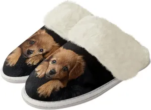 Dog Print Women Cotton Slippers Mens Slippers Fuzzy House Slippers for Women Memory Foam Plush Slippers Fully Flannel Lined Non Slip Shoes for Winter