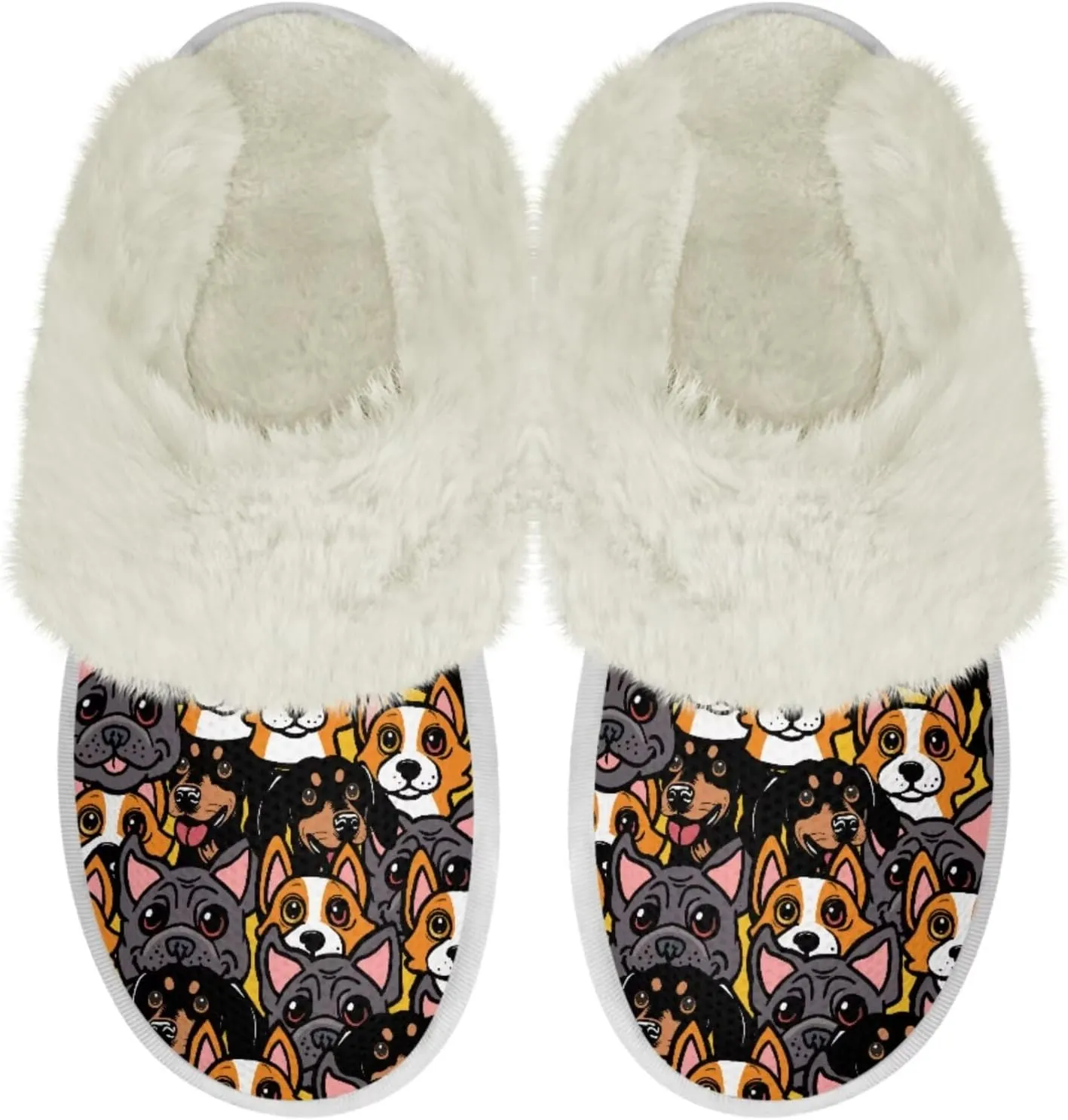 Dog Print Women Cotton Slippers Mens Slippers Fuzzy House Slippers for Women Memory Foam Plush Slippers Fully Flannel Lined Non Slip Shoes for Winter