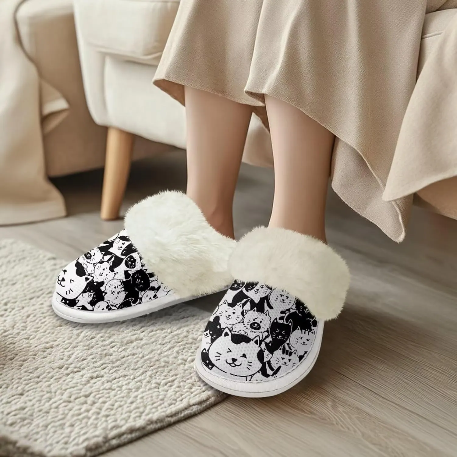 Dog Print Women Cotton Slippers Mens Slippers Fuzzy House Slippers for Women Memory Foam Plush Slippers Fully Flannel Lined Non Slip Shoes for Winter