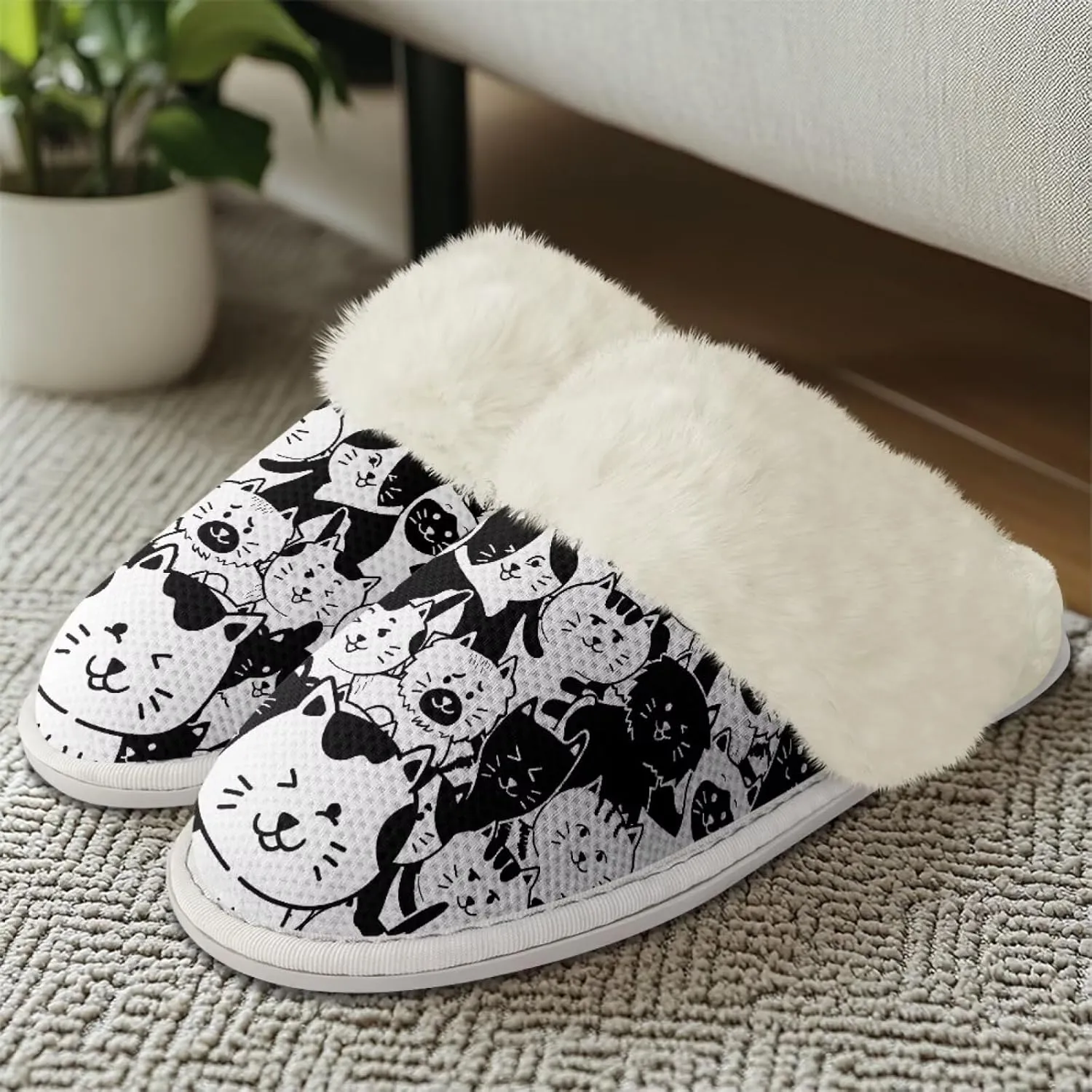 Dog Print Women Cotton Slippers Mens Slippers Fuzzy House Slippers for Women Memory Foam Plush Slippers Fully Flannel Lined Non Slip Shoes for Winter