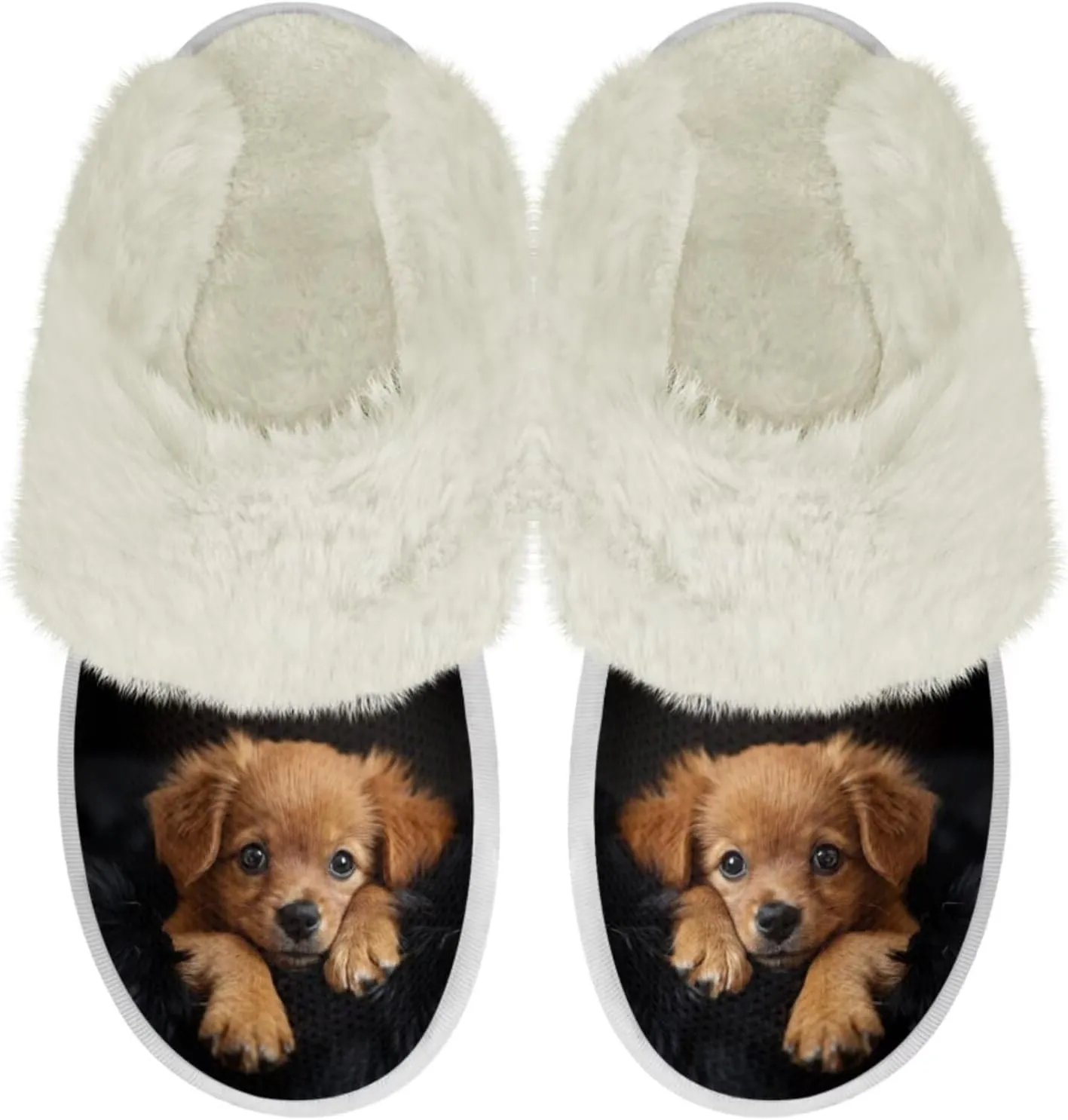 Dog Print Women Cotton Slippers Mens Slippers Fuzzy House Slippers for Women Memory Foam Plush Slippers Fully Flannel Lined Non Slip Shoes for Winter