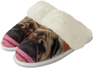 Dog Print Women Cotton Slippers Mens Slippers Fuzzy House Slippers for Women Memory Foam Plush Slippers Fully Flannel Lined Non Slip Shoes for Winter