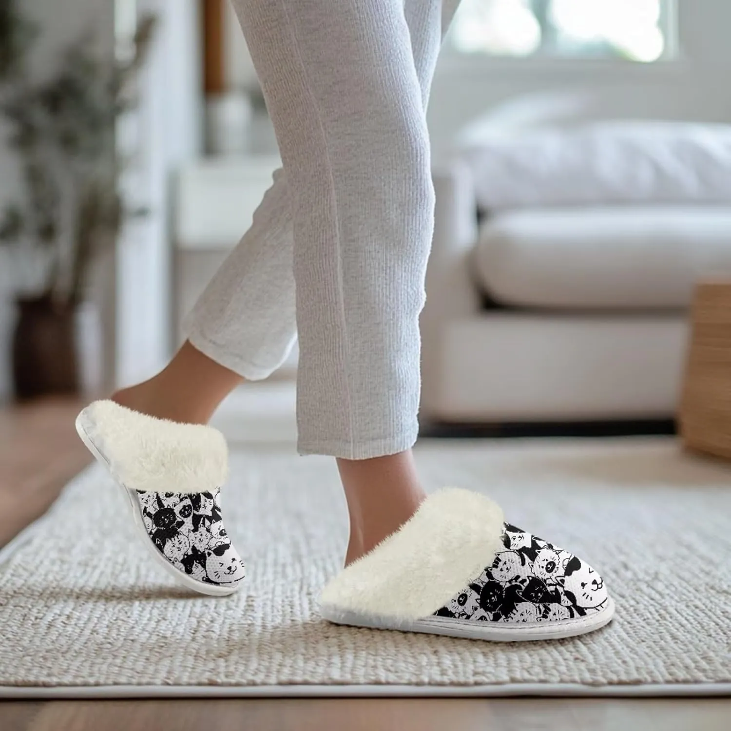 Dog Print Women Cotton Slippers Mens Slippers Fuzzy House Slippers for Women Memory Foam Plush Slippers Fully Flannel Lined Non Slip Shoes for Winter