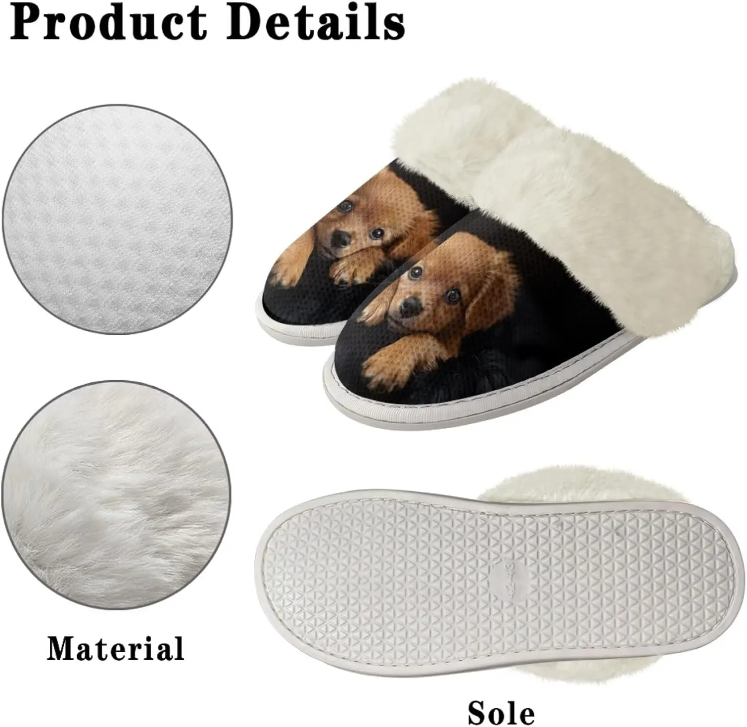 Dog Print Women Cotton Slippers Mens Slippers Fuzzy House Slippers for Women Memory Foam Plush Slippers Fully Flannel Lined Non Slip Shoes for Winter