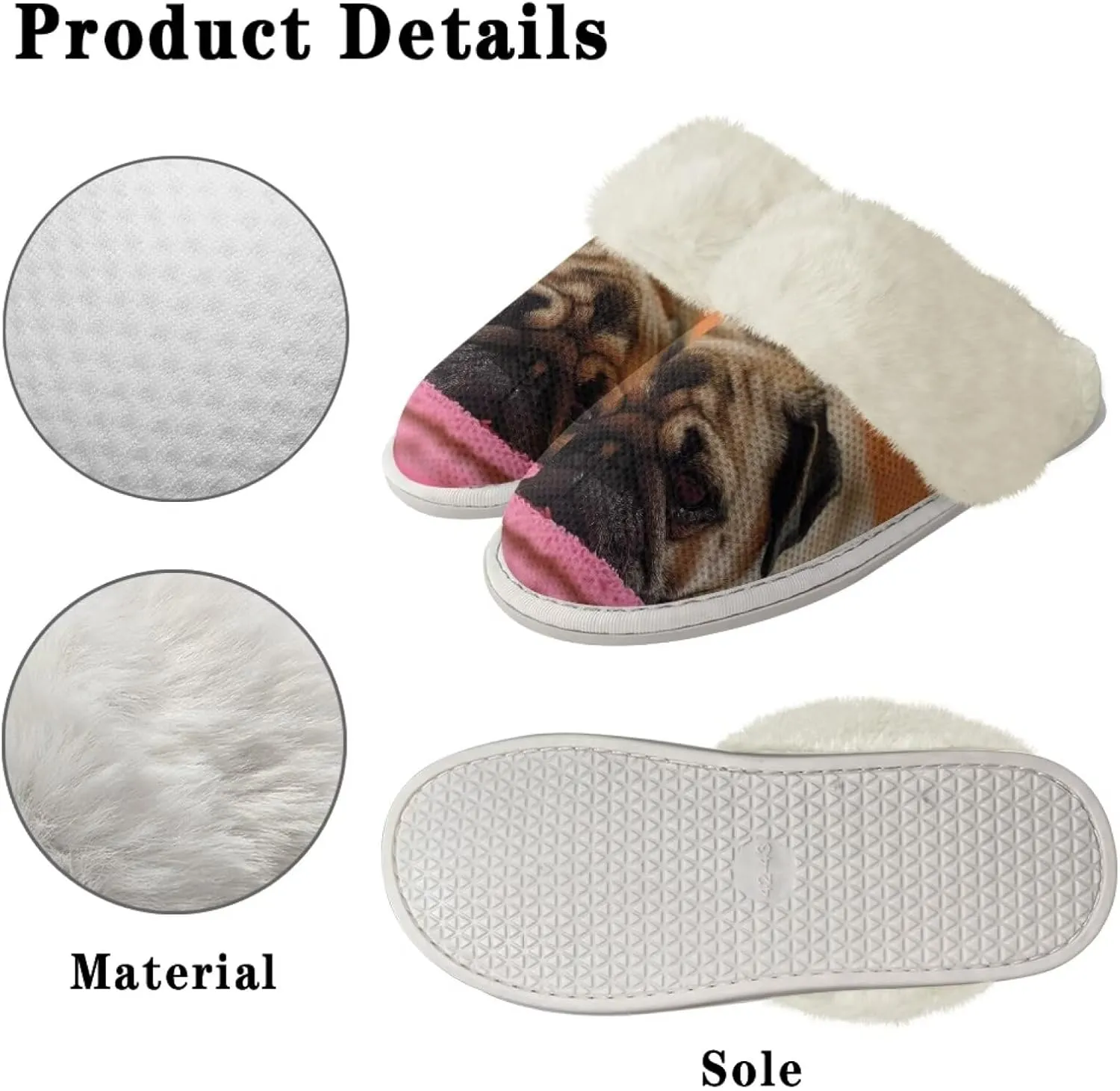 Dog Print Women Cotton Slippers Mens Slippers Fuzzy House Slippers for Women Memory Foam Plush Slippers Fully Flannel Lined Non Slip Shoes for Winter