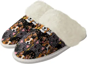 Dog Print Women Cotton Slippers Mens Slippers Fuzzy House Slippers for Women Memory Foam Plush Slippers Fully Flannel Lined Non Slip Shoes for Winter
