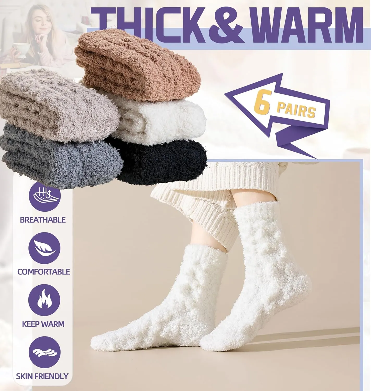 DoSmart Fuzzy Socks For Women Slipper Warm Fluffy Soft Winter Cozy Plush Sleep Cabin Christmas Home Socks