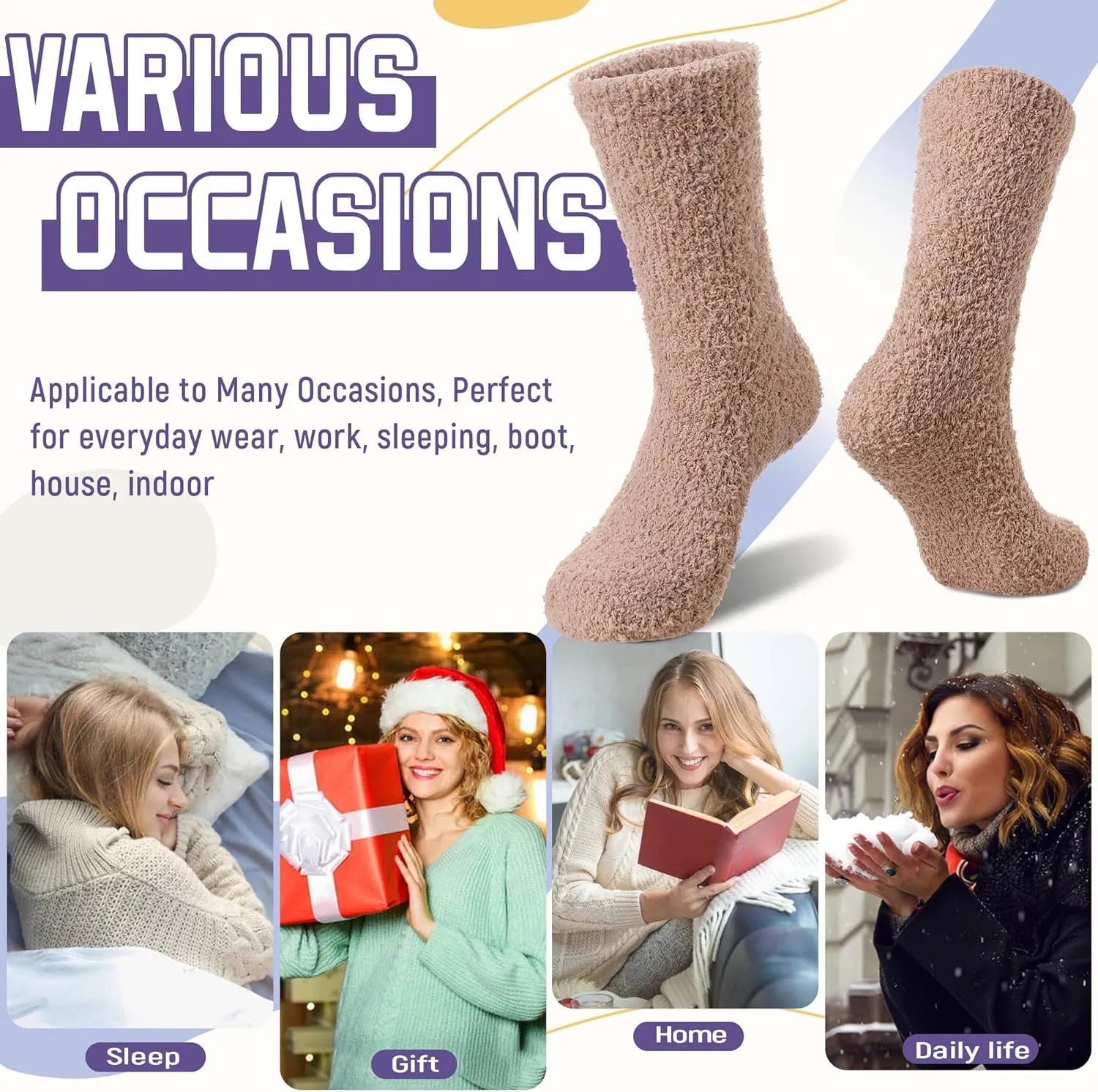 DoSmart Fuzzy Socks For Women Slipper Warm Fluffy Soft Winter Cozy Plush Sleep Cabin Christmas Home Socks