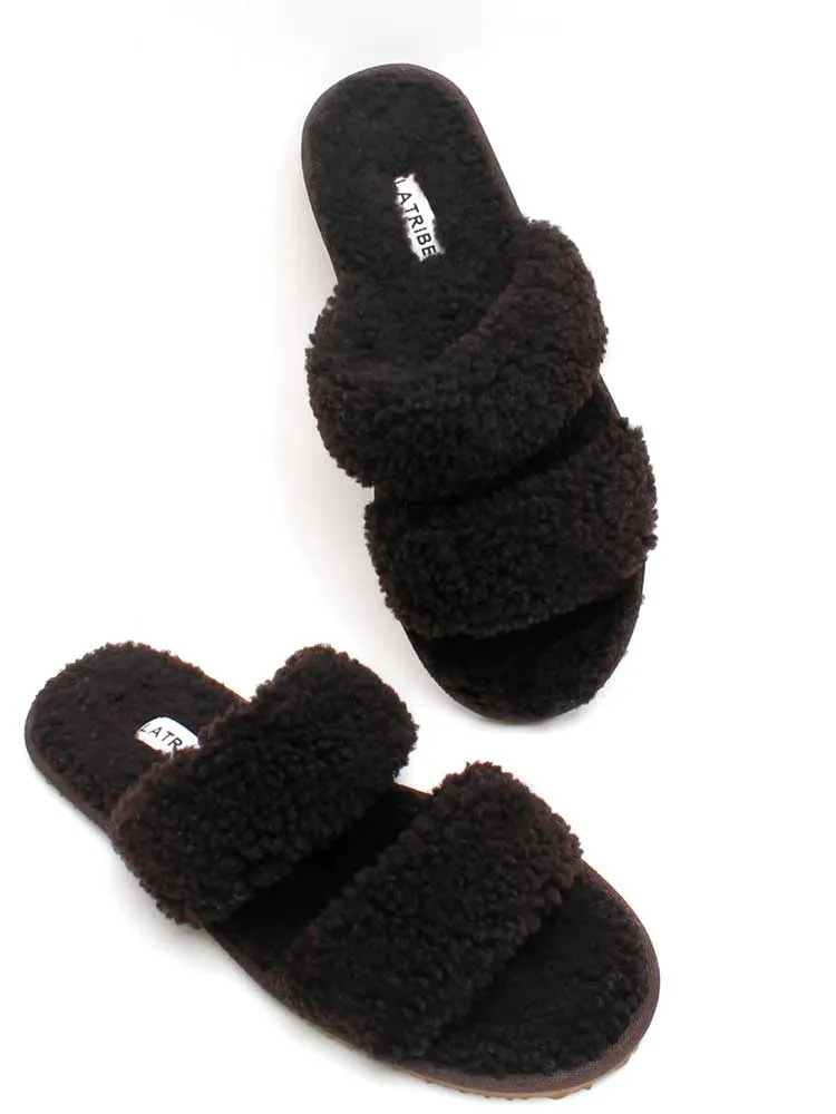 Double Strap Slipper Dark Choc