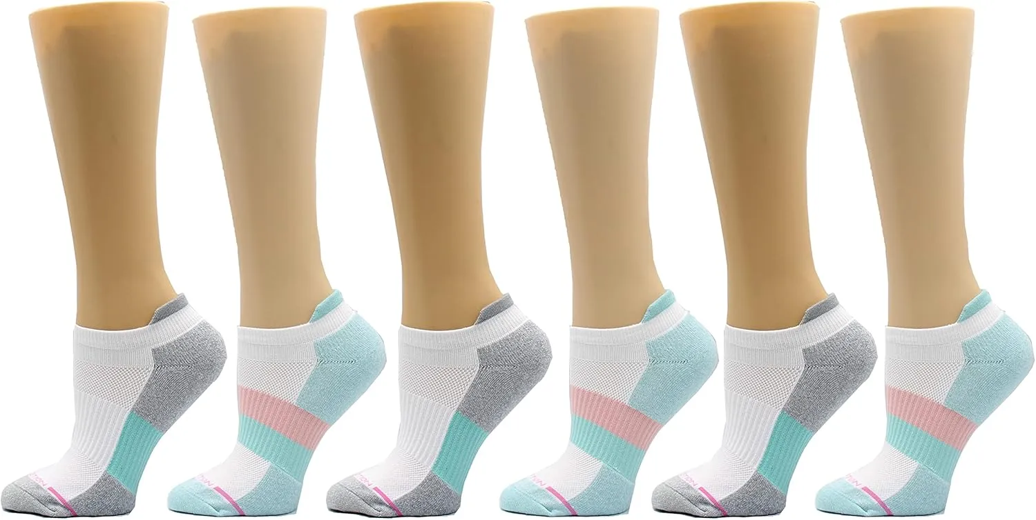 Dr. Motion Womens Low Cut Cushioned Breathable Compression Ankle Socks with Arch Support 6 Pairs