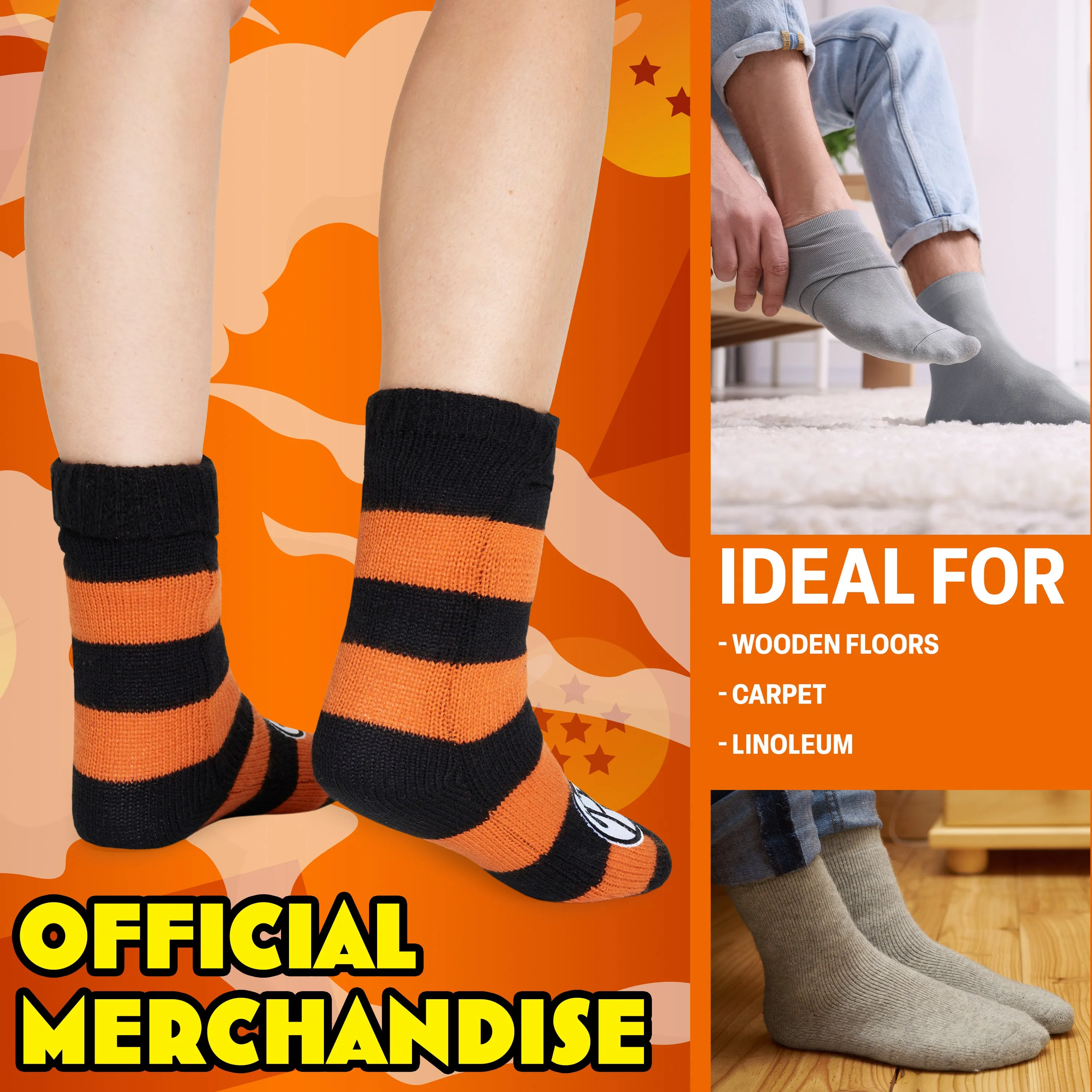 Dragon Ball Z Fluffy Socks for Boys - Black & Orange