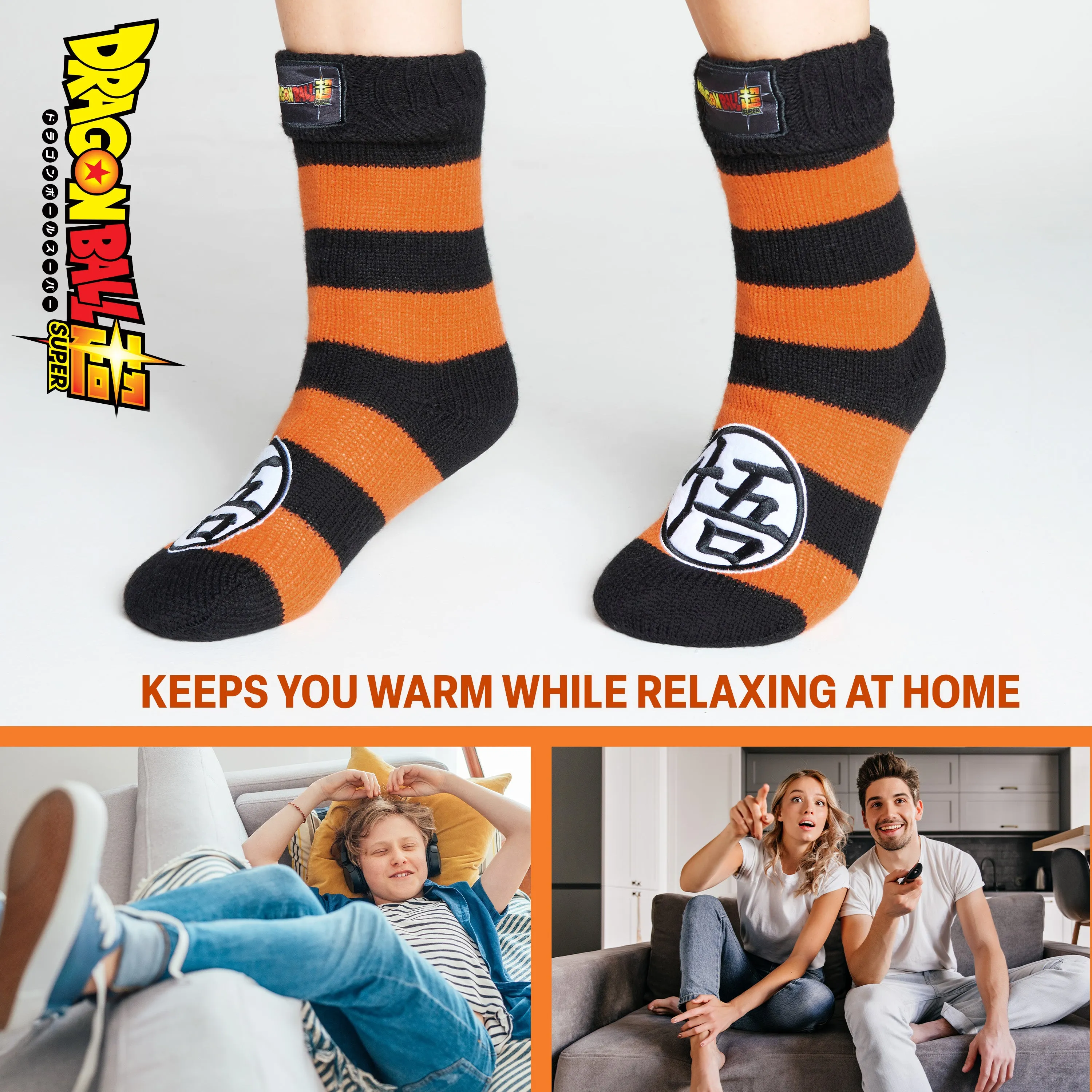 Dragon Ball Z Fluffy Socks for Boys - Black & Orange