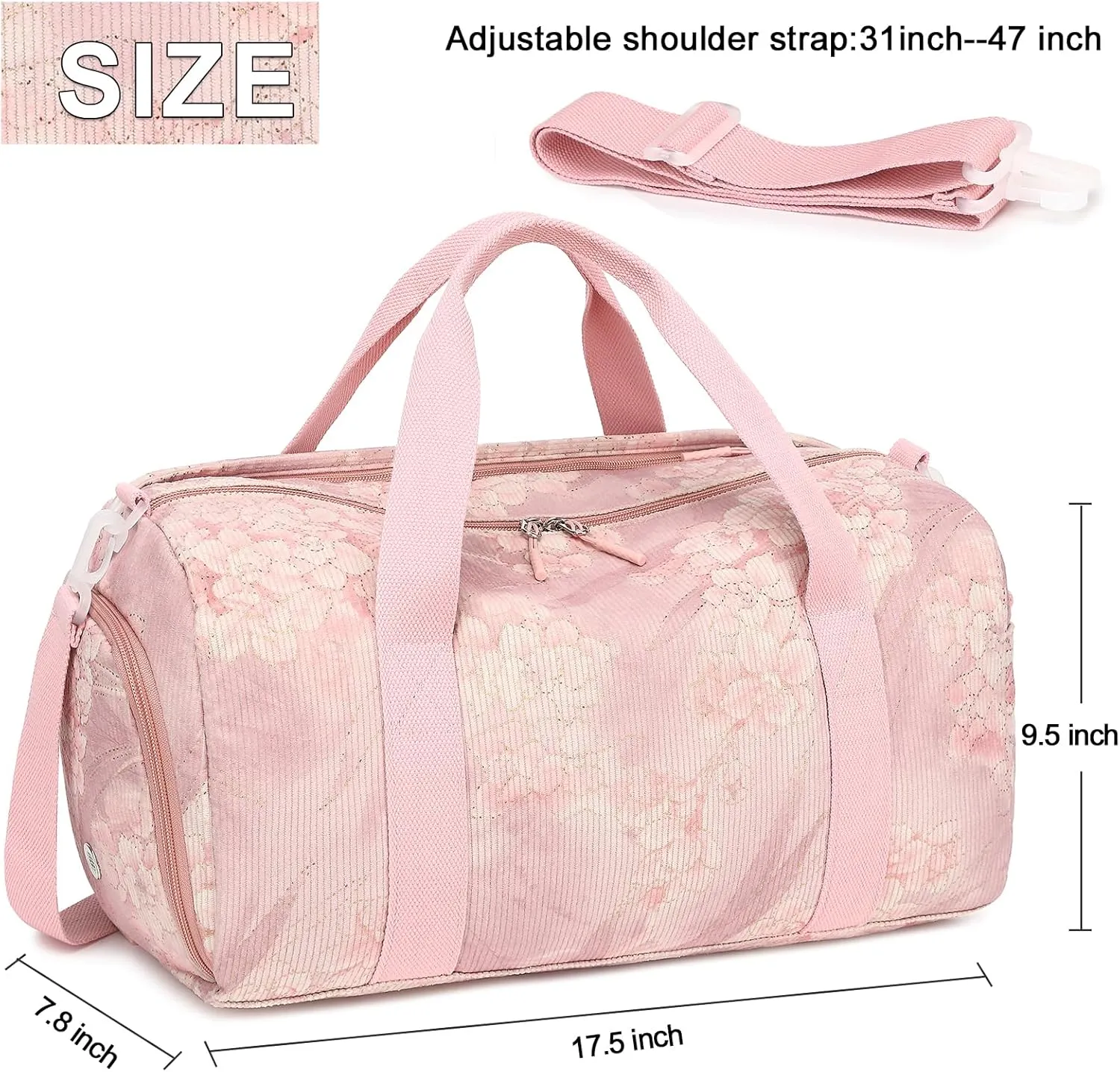 Duffle Bag for Gym Sports Women Girls Workout Travel Bag Weekender with Shoe Compartment and Wet Pocket