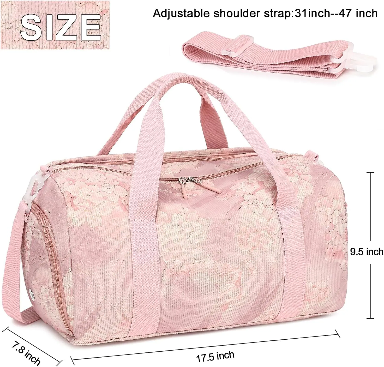 Duffle Bag for Gym Sports Women Girls Workout Travel Bag Weekender with Shoe Compartment and Wet Pocket