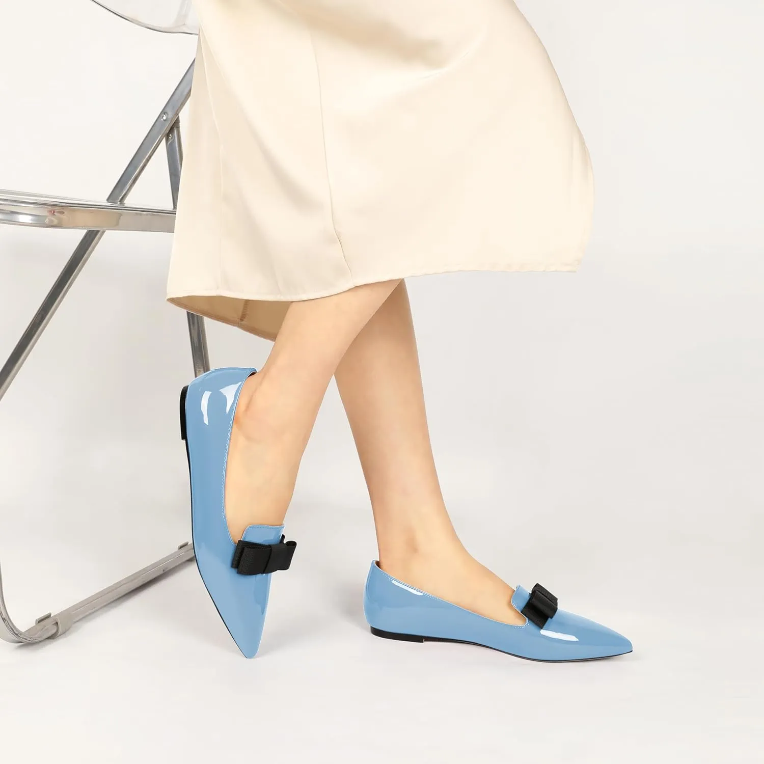Eldof Women's Loafer Flat Pointed Toe Bow Tie Ballet Slip on Comfortable Dress Work Shoes