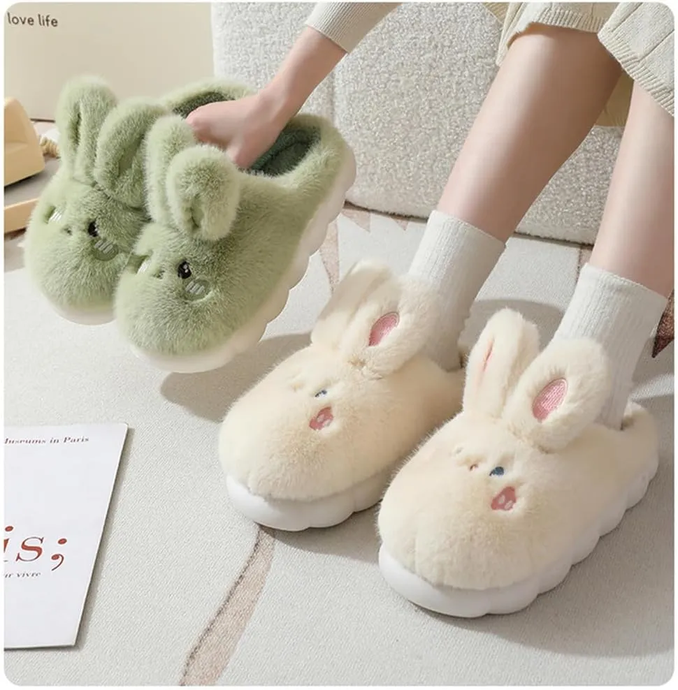 ELONEL Cute Rabbit Slippers for Women's Home - Couple Animal Anti-Slip and Warm External Wear With Soft Sole Plush