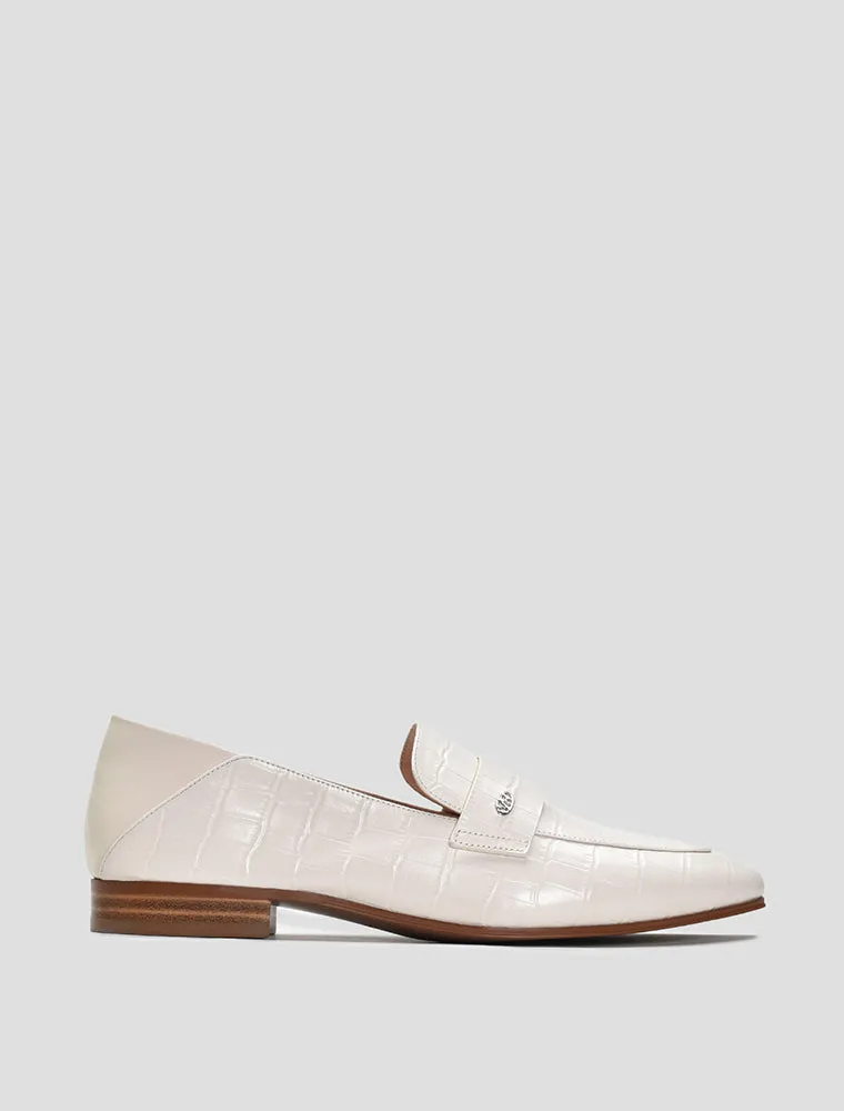 Embossed Croc Loafers, Cream