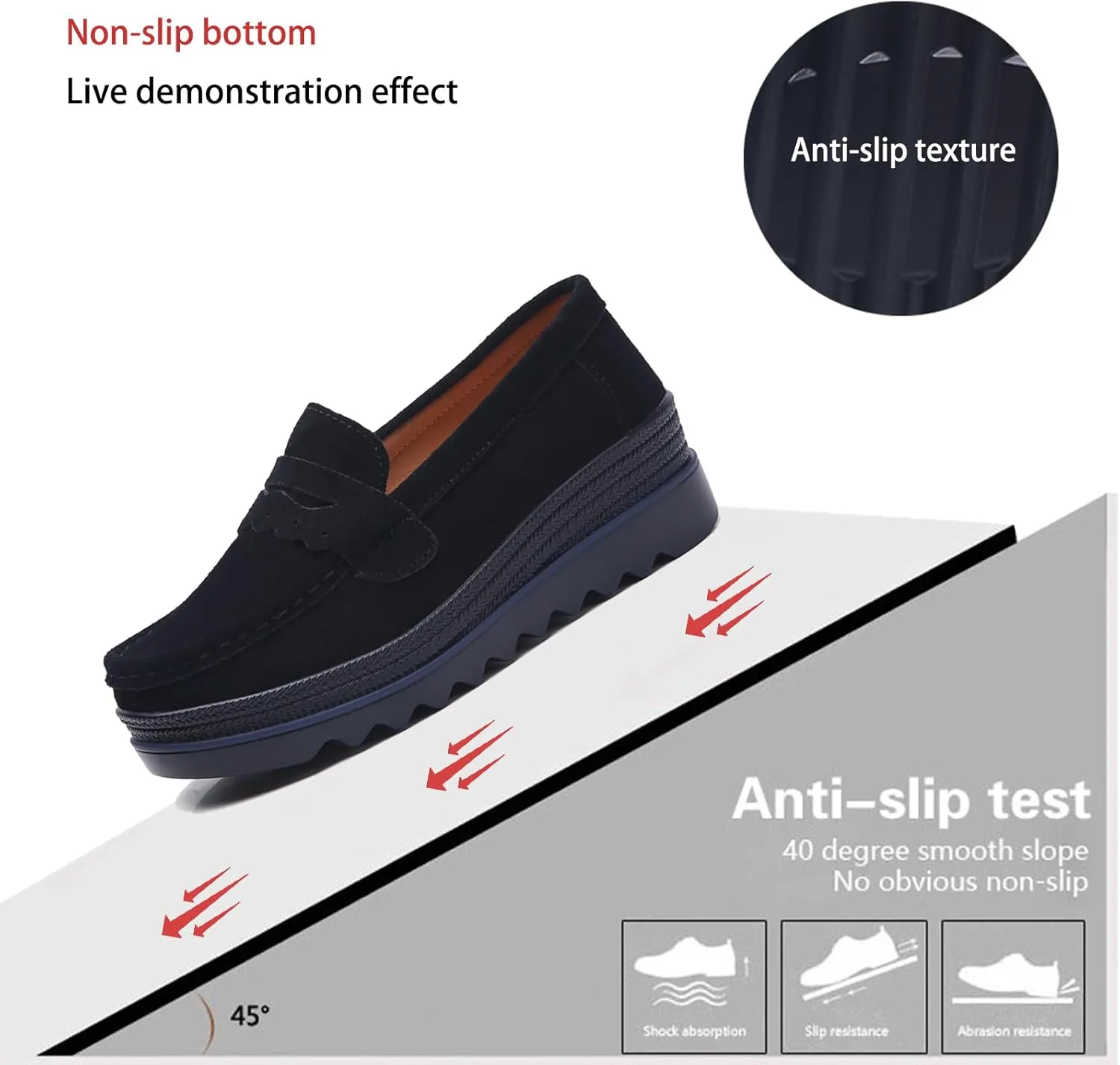 EnllerviiD Women's Platform Loafers Slip-On Comfortable Suede Moccasins Wedge Penny Loafers Thick Soft Platform Lightweight Casual Business Work Shoes