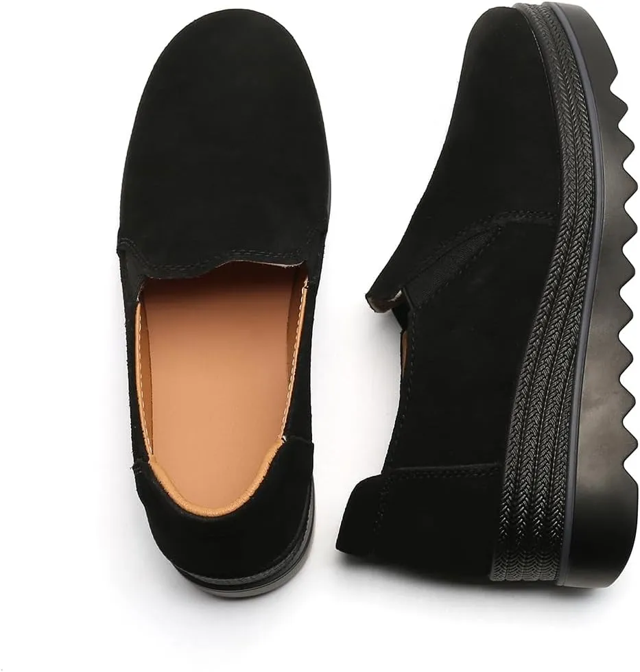 EnllerviiD Women's Platform Loafers Slip-On Comfortable Suede Moccasins Wedge Penny Loafers Thick Soft Platform Lightweight Casual Business Work Shoes