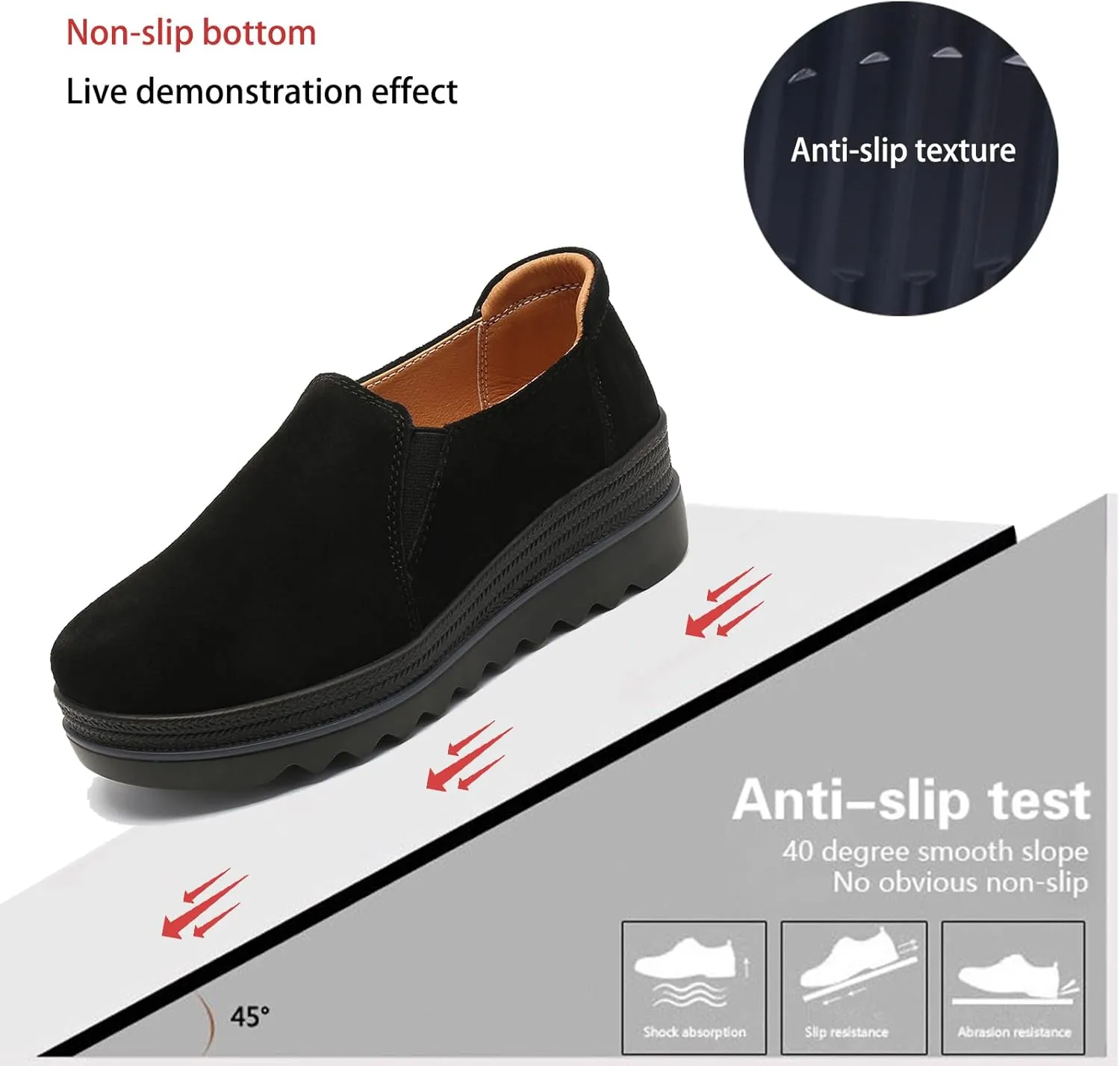 EnllerviiD Women's Platform Loafers Slip-On Comfortable Suede Moccasins Wedge Penny Loafers Thick Soft Platform Lightweight Casual Business Work Shoes
