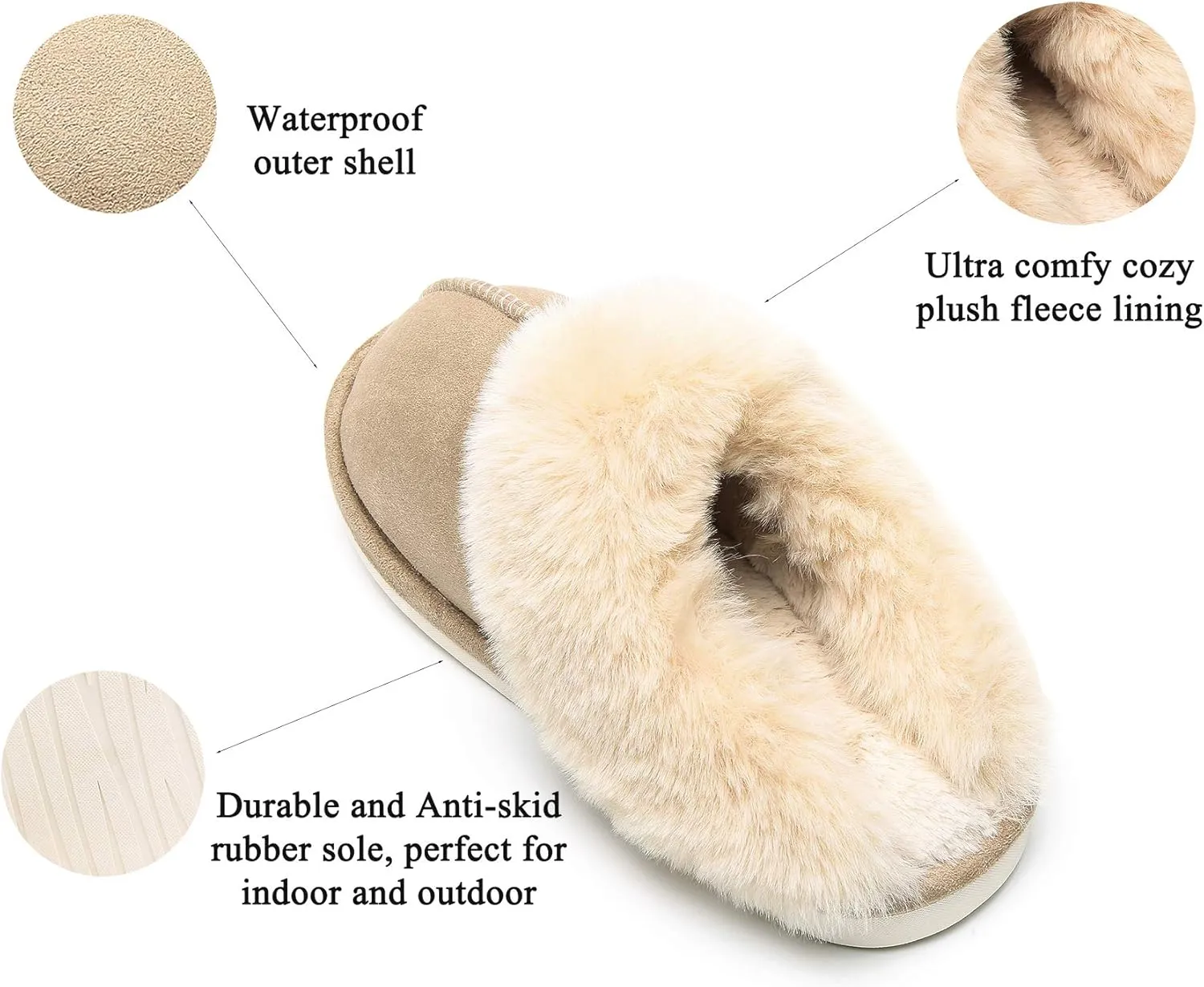 Epsion Womens Winter Warm Slipper Faux Fur Fluffy Slip-On House Slippers Suede Plush Lined/Anti-Skid Sole Indoor Outdoor