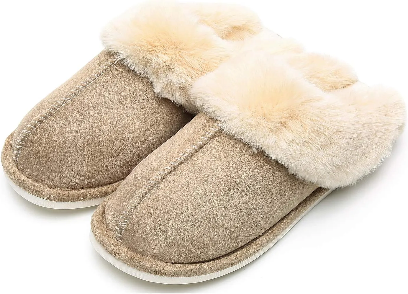 Epsion Womens Winter Warm Slipper Faux Fur Fluffy Slip-On House Slippers Suede Plush Lined/Anti-Skid Sole Indoor Outdoor