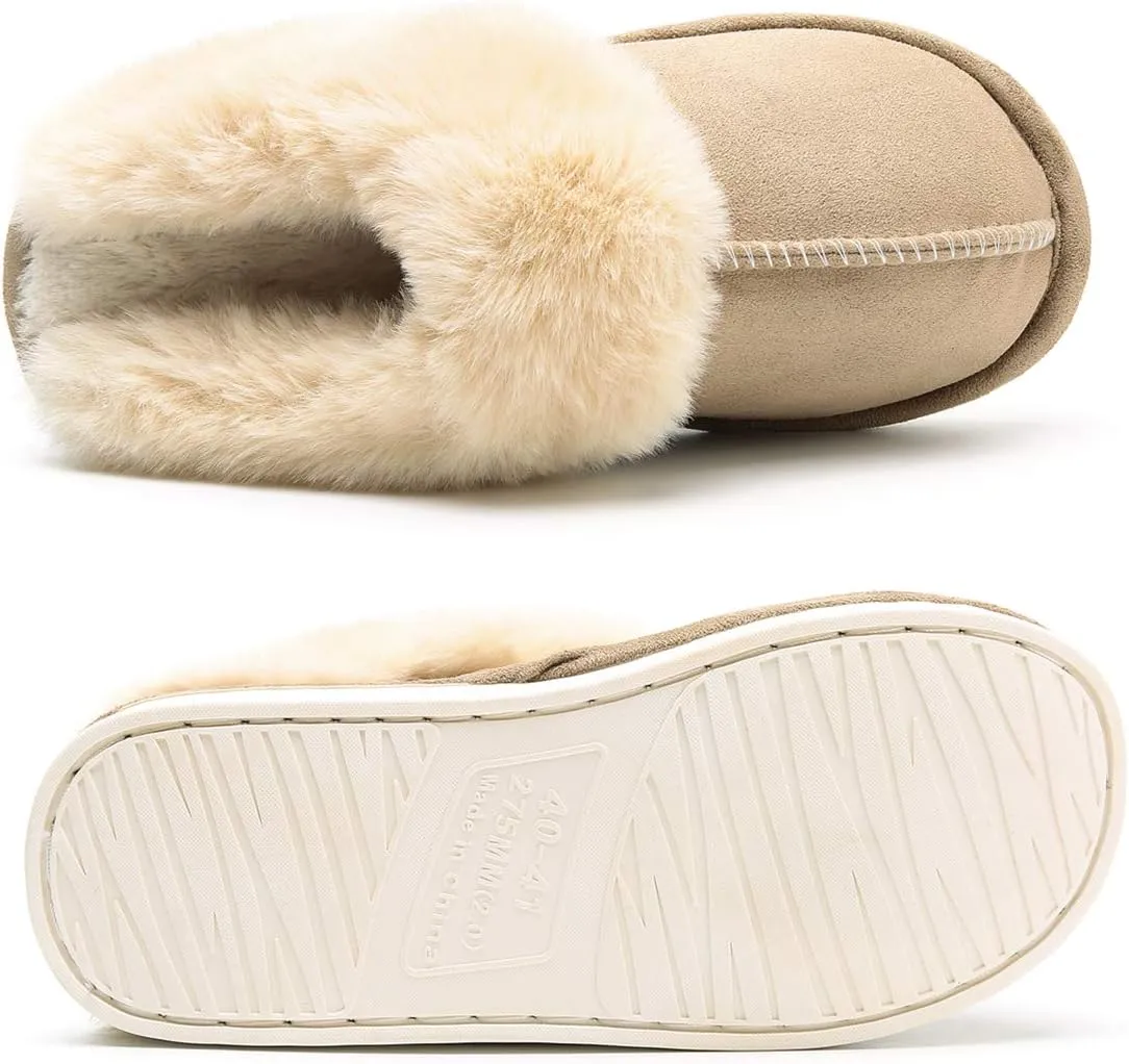 Epsion Womens Winter Warm Slipper Faux Fur Fluffy Slip-On House Slippers Suede Plush Lined/Anti-Skid Sole Indoor Outdoor