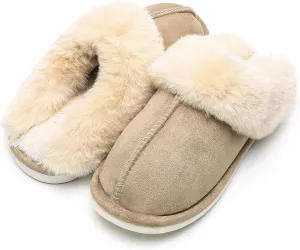 Epsion Womens Winter Warm Slipper Faux Fur Fluffy Slip-On House Slippers Suede Plush Lined/Anti-Skid Sole Indoor Outdoor