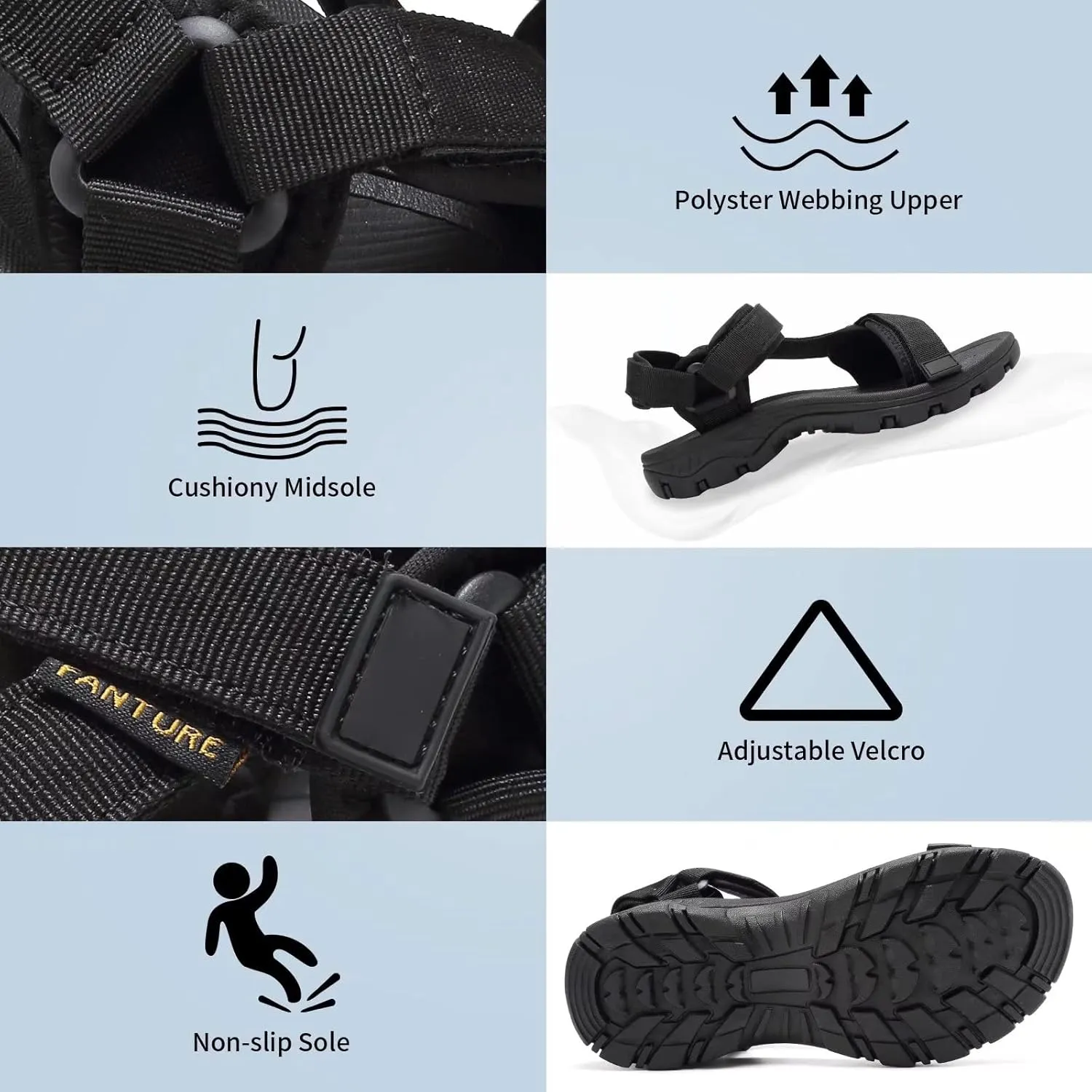 EQUICK Sport Sandals for Women, Open Toe Strap Sandal Anti-skidding Outdoor Water Sandals Comfortable Athletic Sandals for Beach