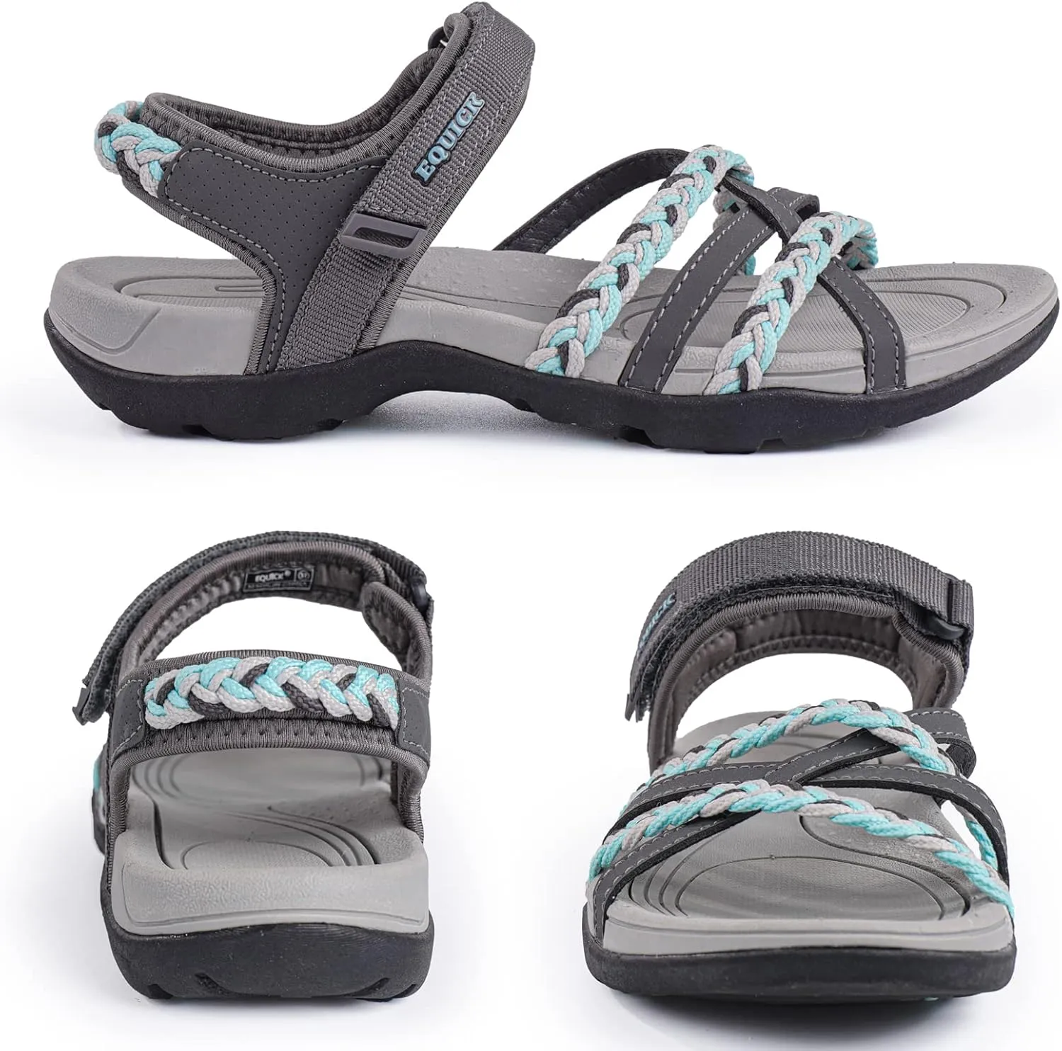 EQUICK Women Hiking Sandals Comfortable Walking Hook Loop Strap Sandals Beach Vacation Casual Sport Sandal