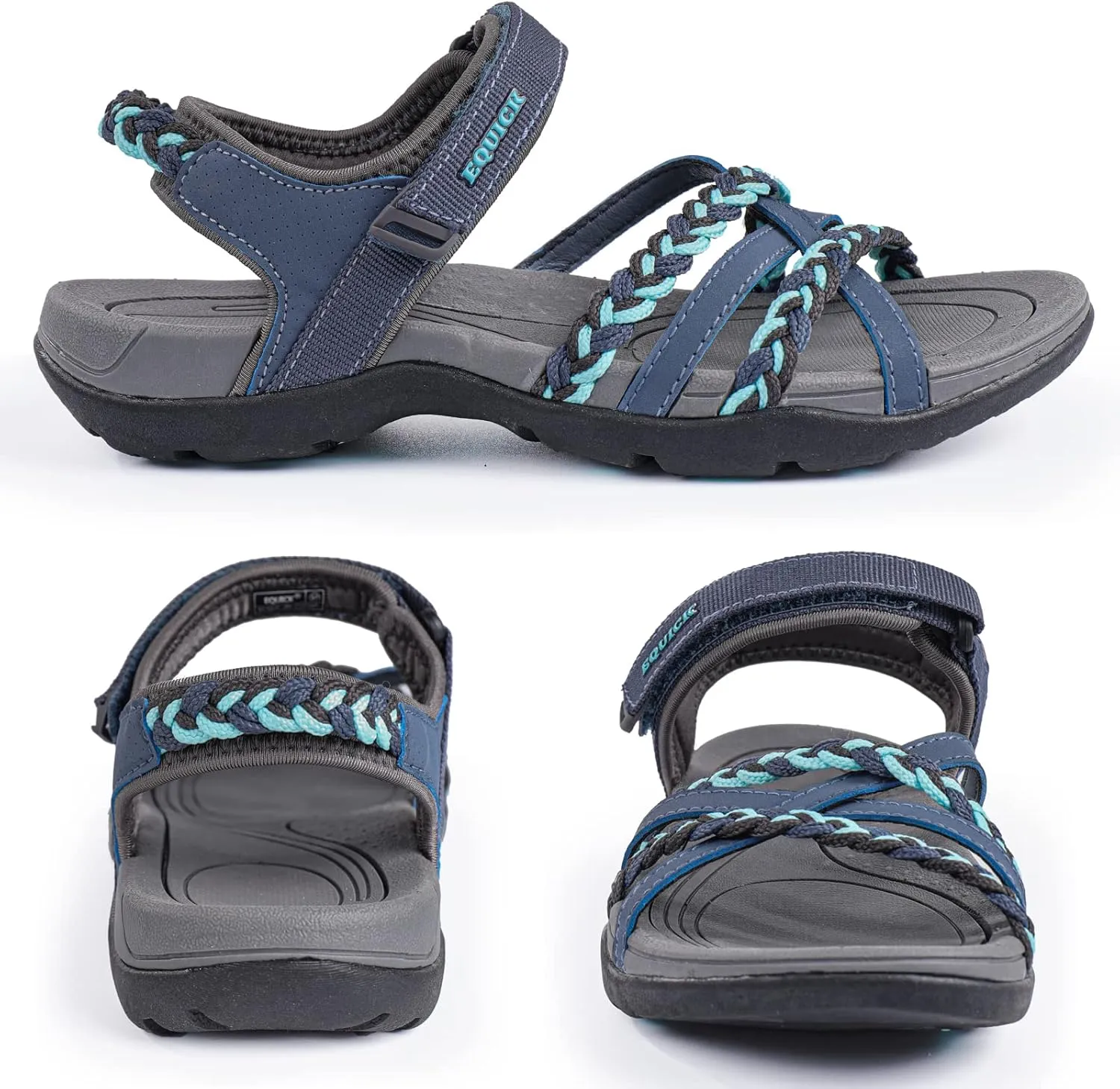 EQUICK Women Hiking Sandals Comfortable Walking Hook Loop Strap Sandals Beach Vacation Casual Sport Sandal