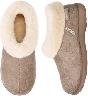 EverFoams Women's Micro Suede Cozy Memory Foam Winter Slippers with Fuzzy Faux Fur Collar and Indoor Outdoor Rubber Sole