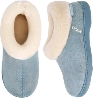 EverFoams Women's Micro Suede Cozy Memory Foam Winter Slippers with Fuzzy Faux Fur Collar and Indoor Outdoor Rubber Sole
