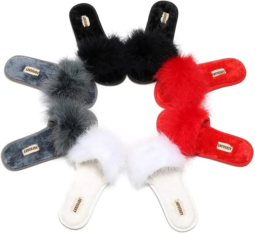 FAYUEKEY Fuzzy Slippers for Women Fluffy Furry House Bedroom Shoes