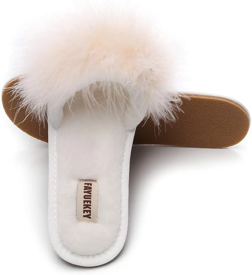 FAYUEKEY Fuzzy Slippers for Women Fluffy Furry House Bedroom Shoes